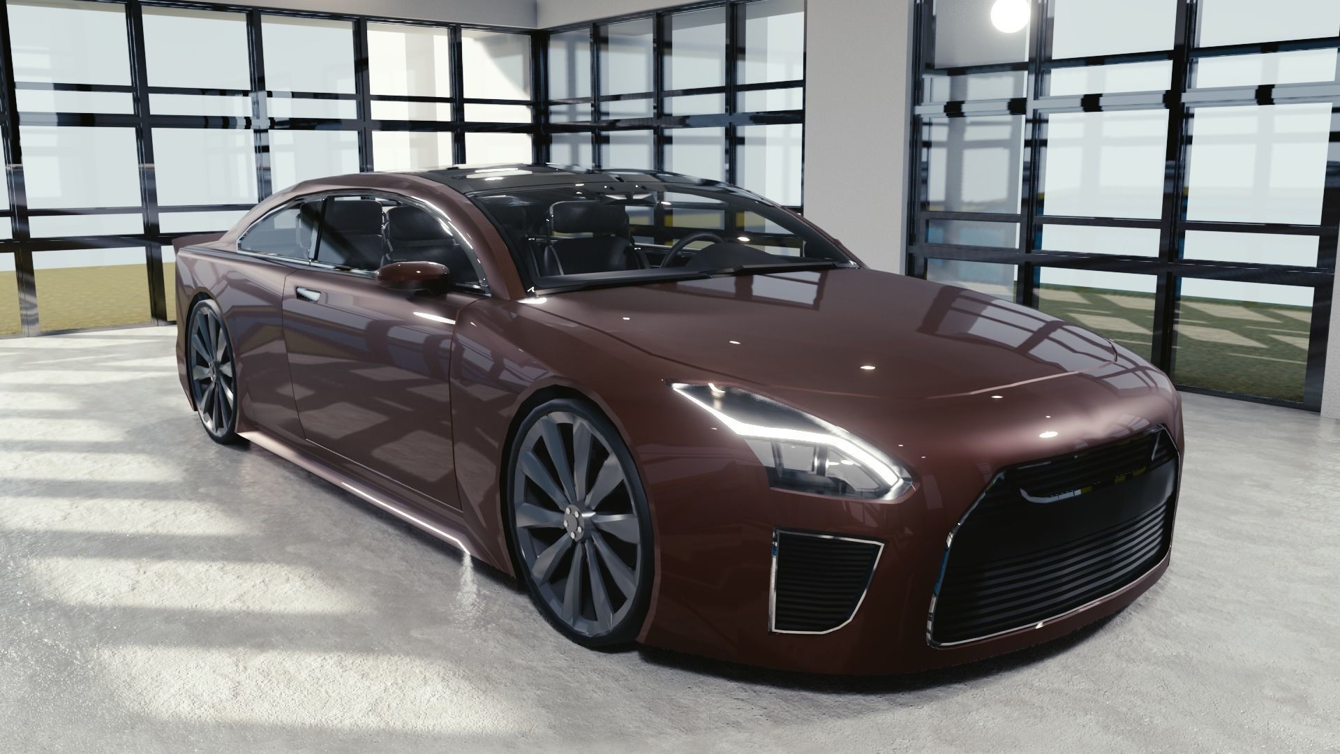 BLENDER EEVEE Brandless Mid Size 2 door sedan Low-poly 3D model_2