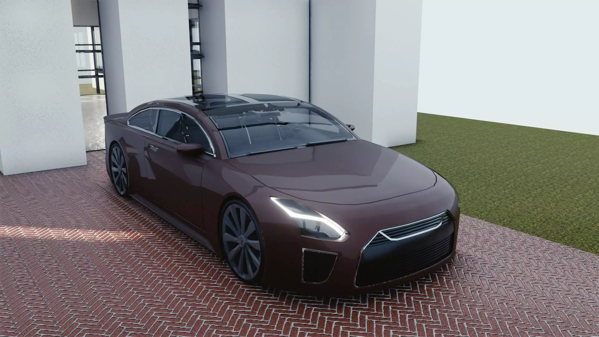 BLENDER EEVEE Brandless Mid Size 2 door sedan Low-poly 3D model_0