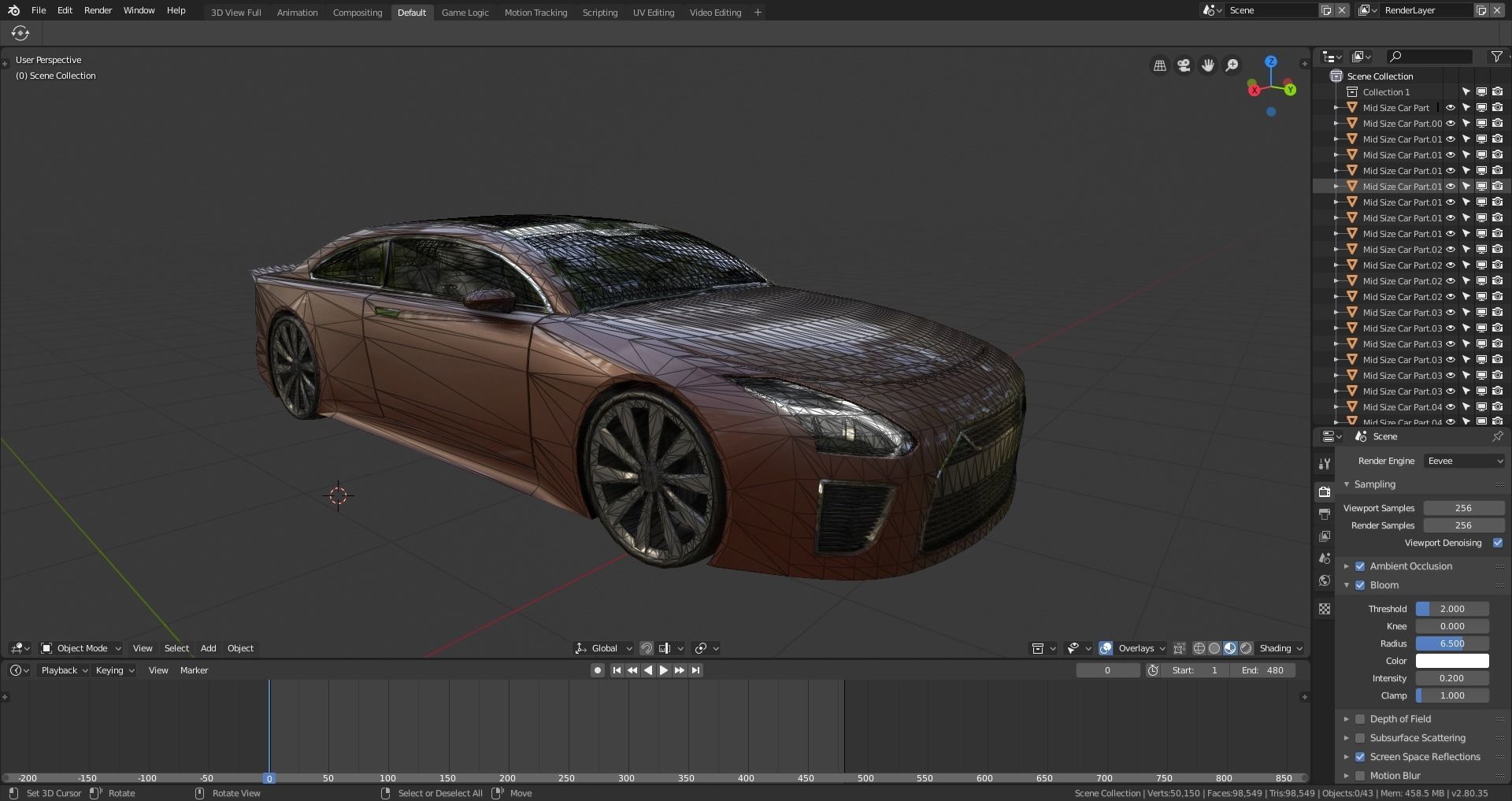 BLENDER EEVEE Brandless Mid Size 2 door sedan Low-poly 3D model_12