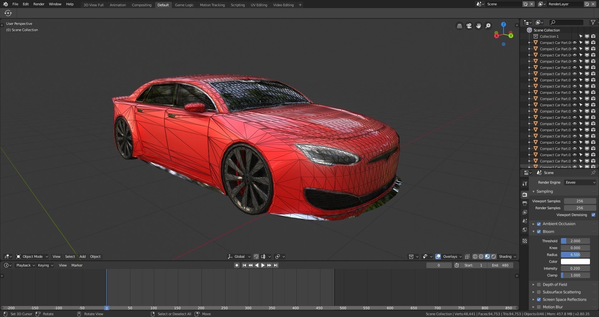 BLENDER EEVEE Brandless Small 4 door sedan Low-poly 3D model_12