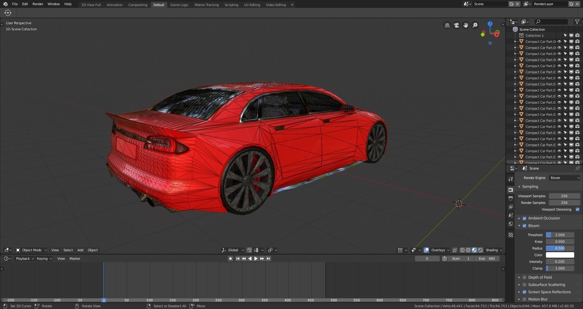 BLENDER EEVEE Brandless Small 4 door sedan Low-poly 3D model_13