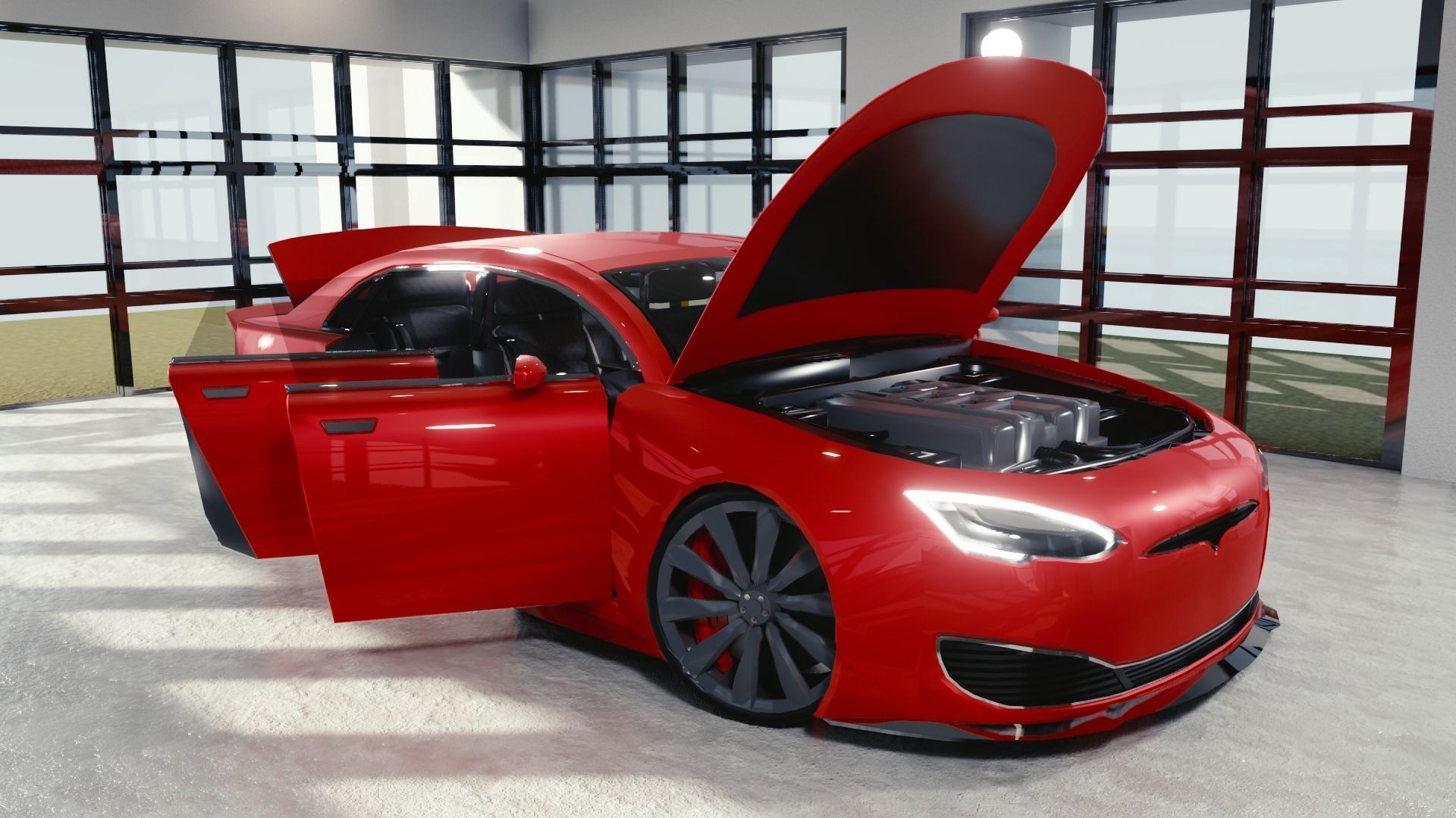 BLENDER EEVEE Brandless Small 4 door sedan Low-poly 3D model_10