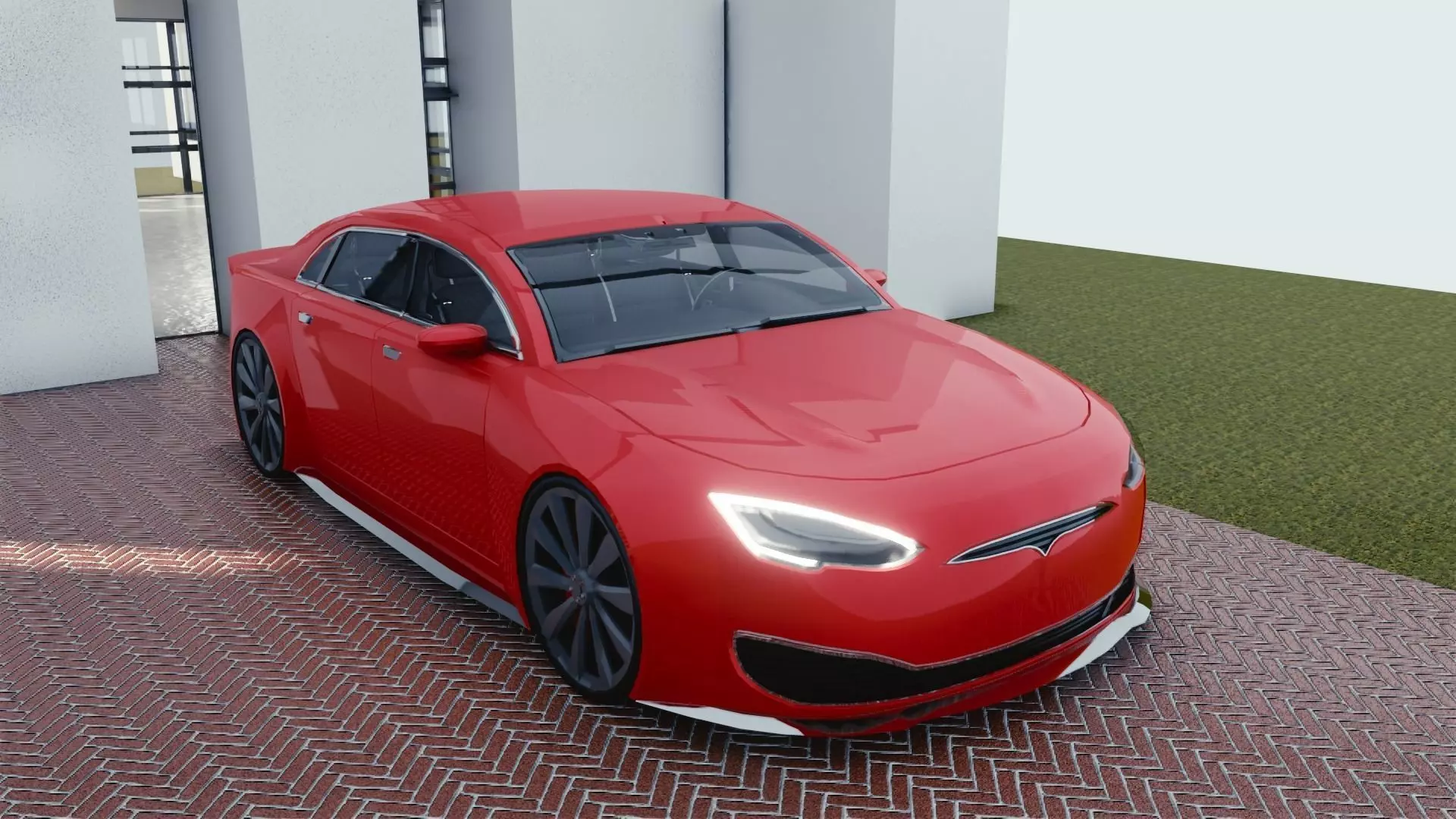 BLENDER EEVEE Brandless Small 4 door sedan Low-poly 3D model_0