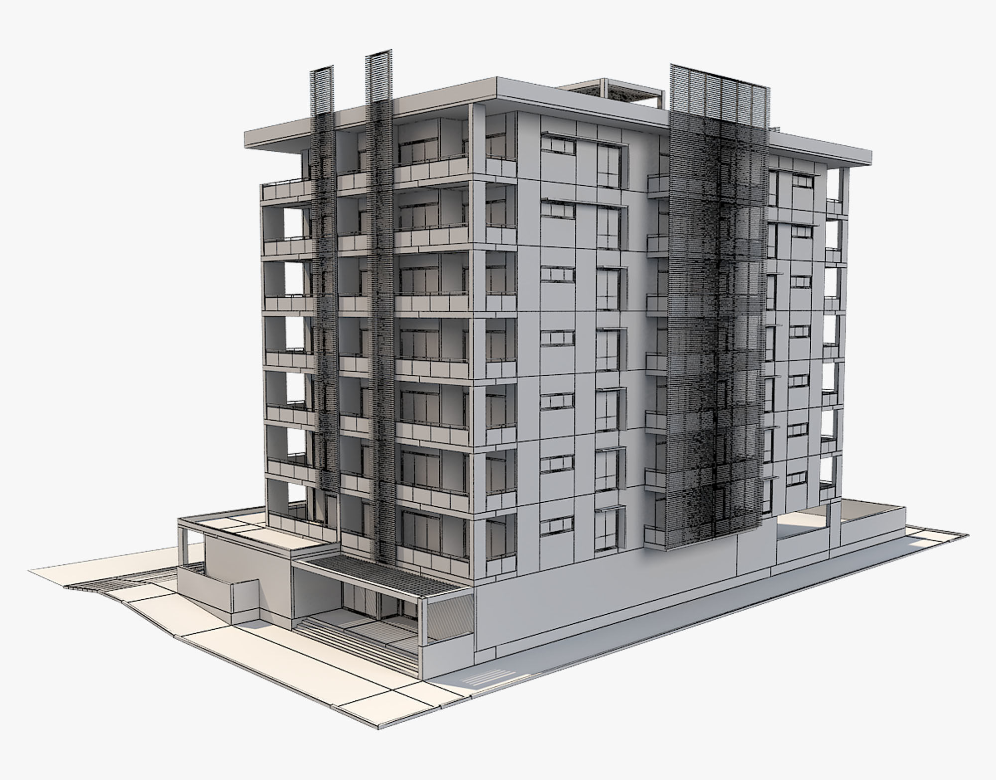 Apartment Building 8 3D model_4