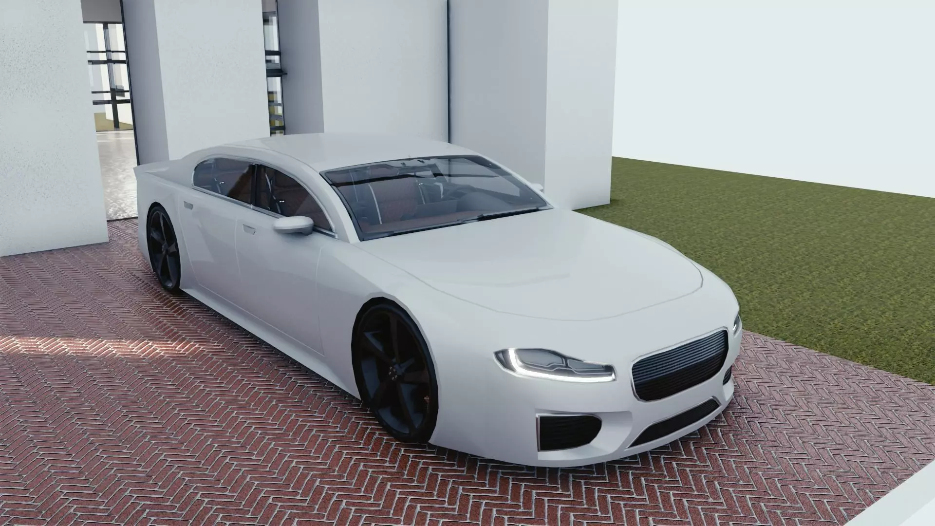 BLENDER EEVEE Brandless Extended Wheelbase 4 door sedan Low-poly 3D model_0