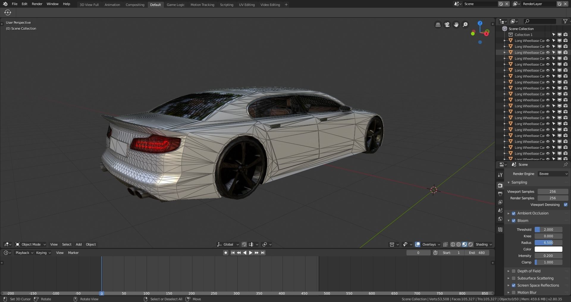 BLENDER EEVEE Brandless Extended Wheelbase 4 door sedan Low-poly 3D model_14