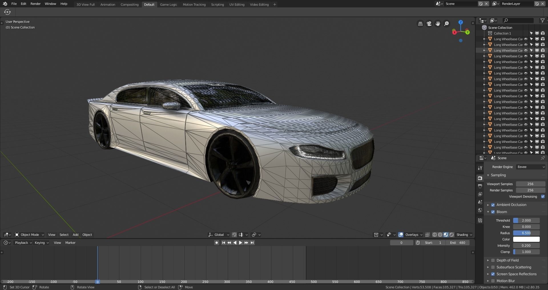BLENDER EEVEE Brandless Extended Wheelbase 4 door sedan Low-poly 3D model_12