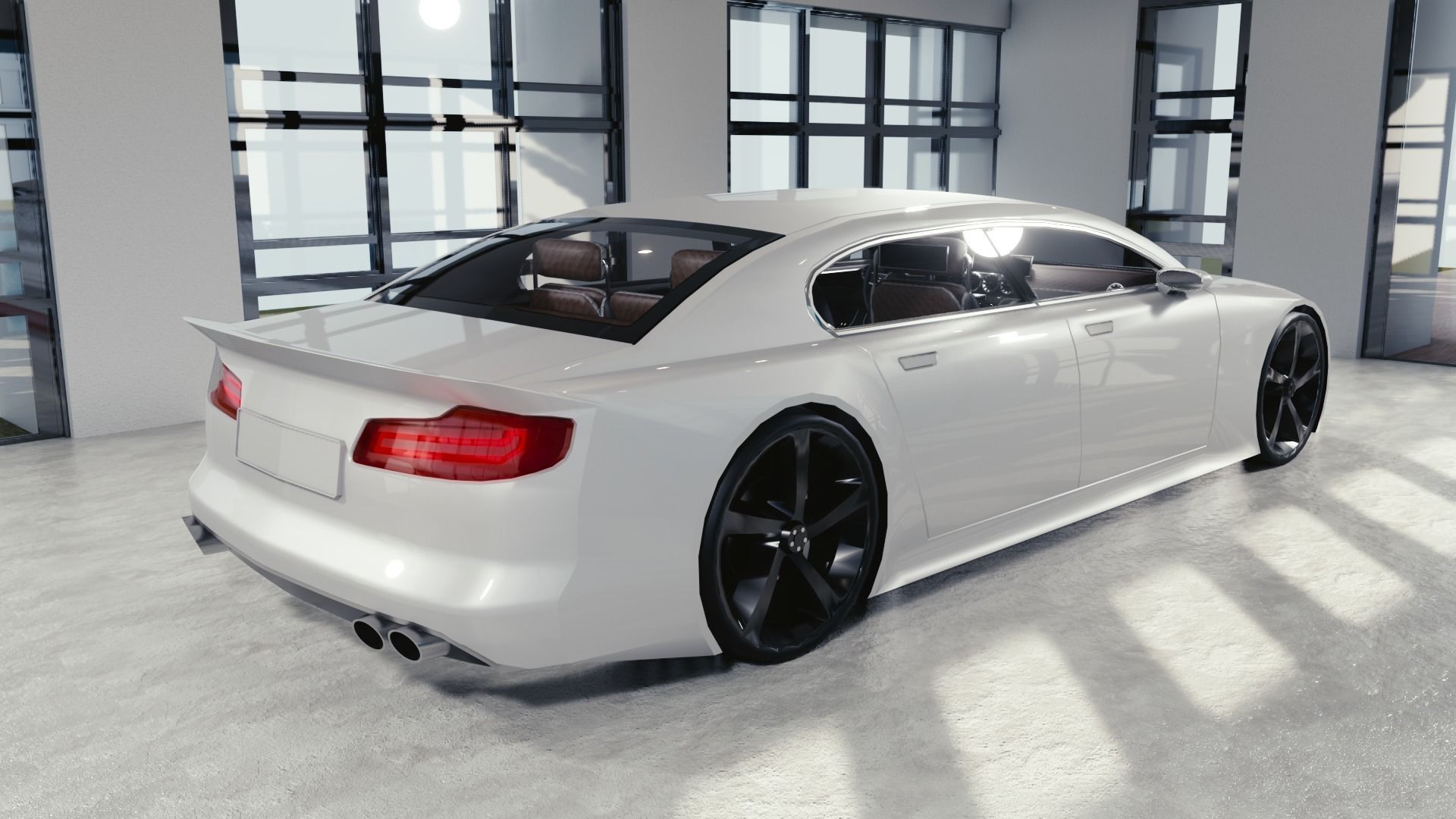 BLENDER EEVEE Brandless Extended Wheelbase 4 door sedan Low-poly 3D model_3