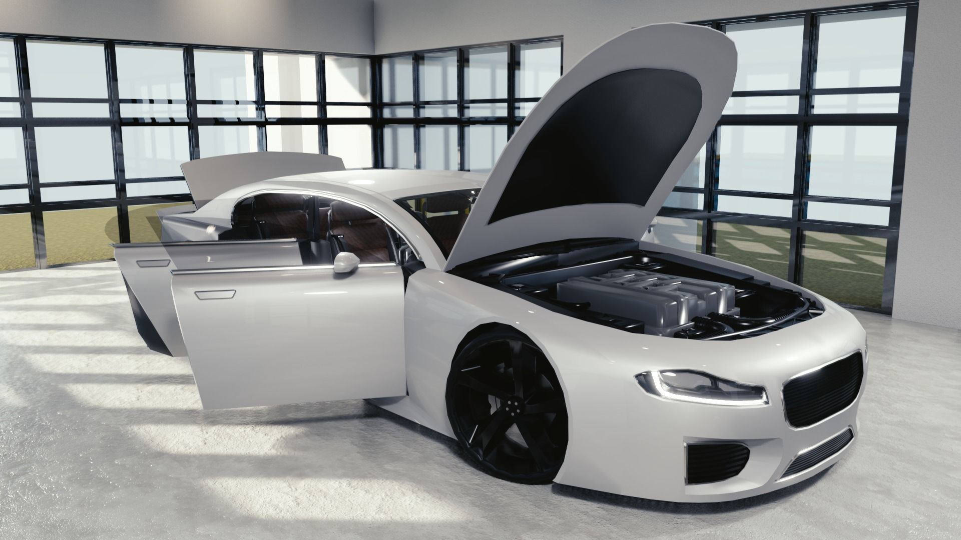 BLENDER EEVEE Brandless Extended Wheelbase 4 door sedan Low-poly 3D model_11