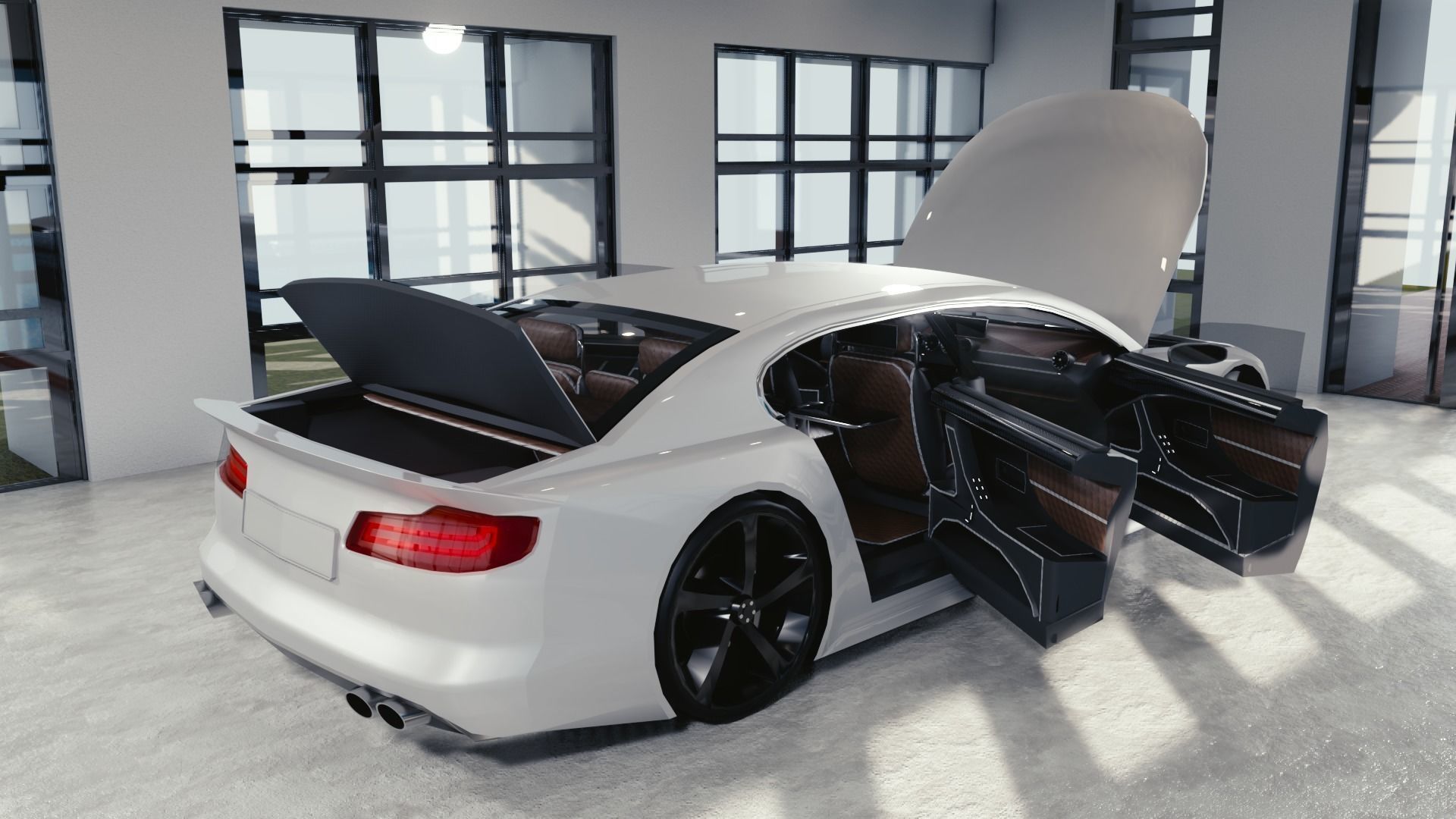 BLENDER EEVEE Brandless Extended Wheelbase 4 door sedan Low-poly 3D model_10