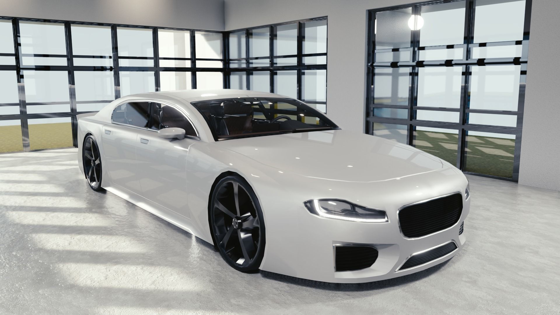 BLENDER EEVEE Brandless Extended Wheelbase 4 door sedan Low-poly 3D model_2