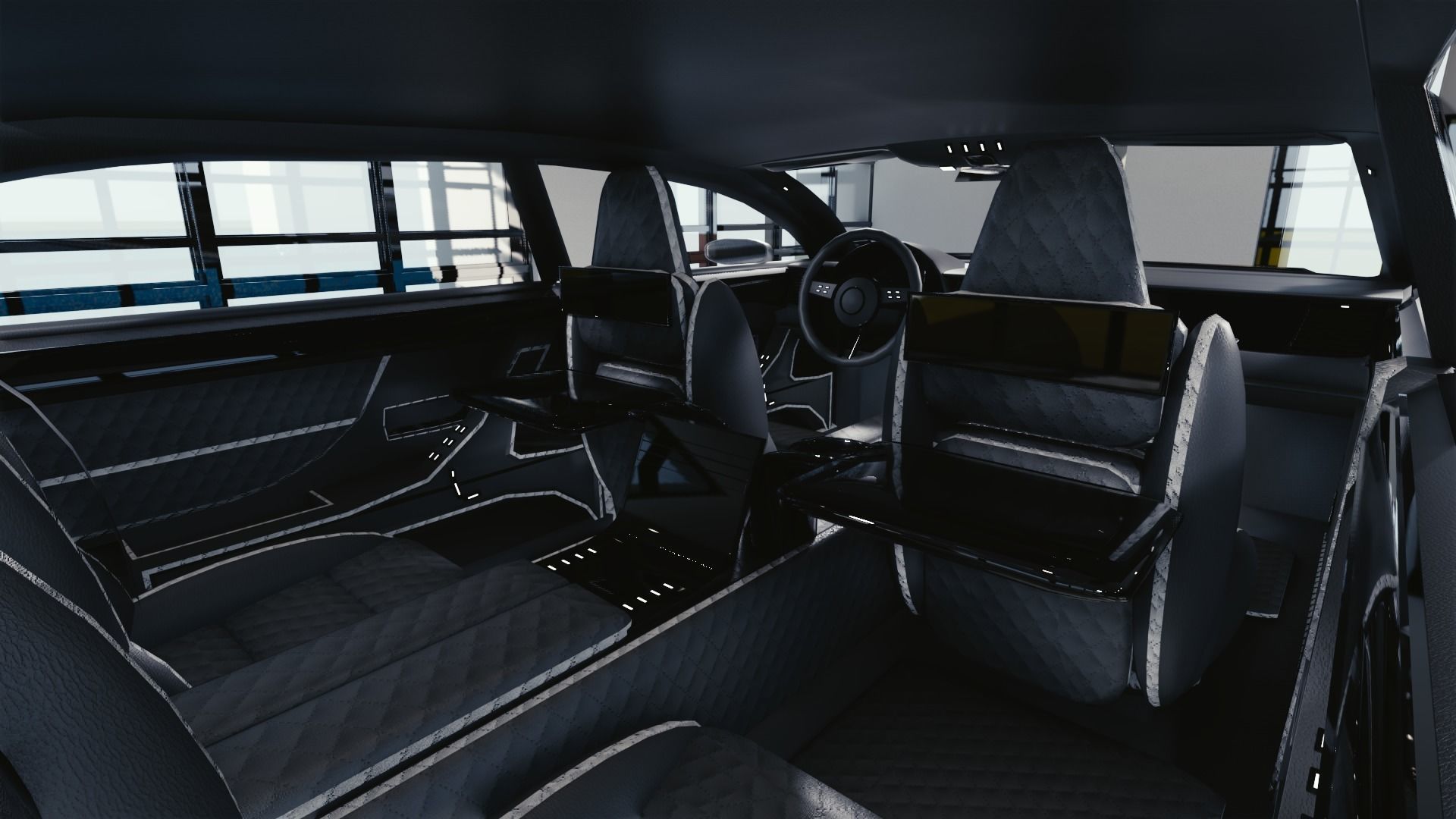 BLENDER EEVEE Brandless Extended Wheelbase 4 door sedan Low-poly 3D model_8