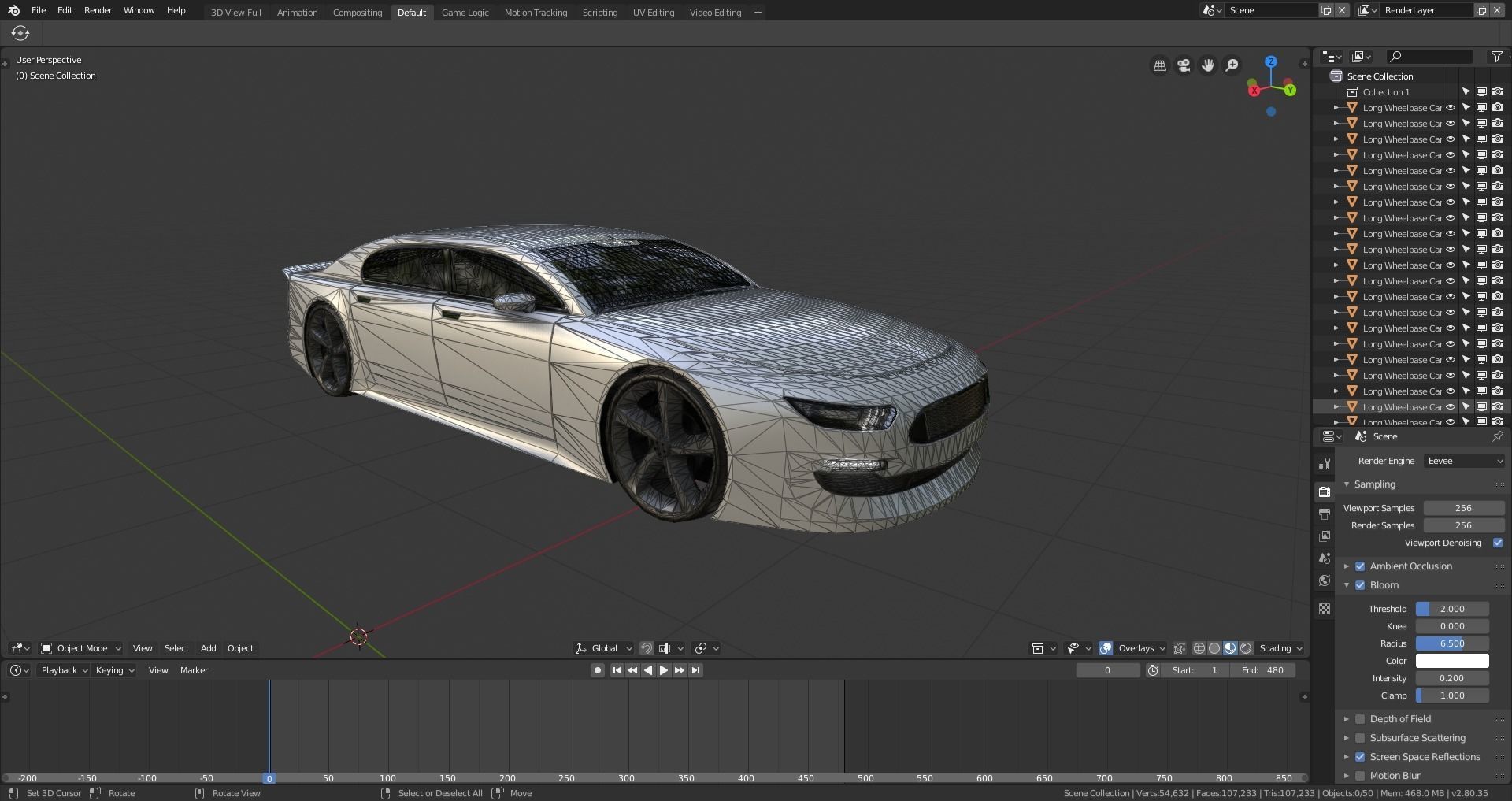 BLENDER EEVEE Brandless Extended Wheelbase 4 door sedan Low-poly 3D model_12