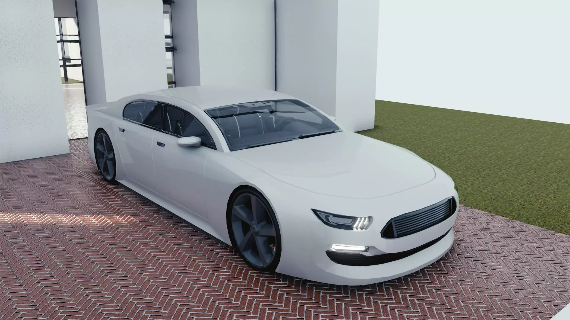 BLENDER EEVEE Brandless Extended Wheelbase 4 door sedan Low-poly 3D model_0