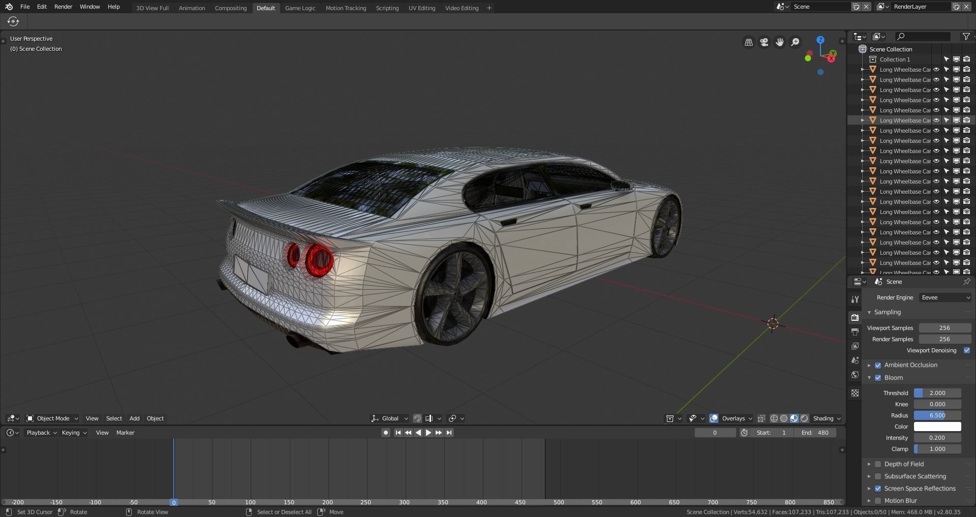 BLENDER EEVEE Brandless Extended Wheelbase 4 door sedan Low-poly 3D model_13