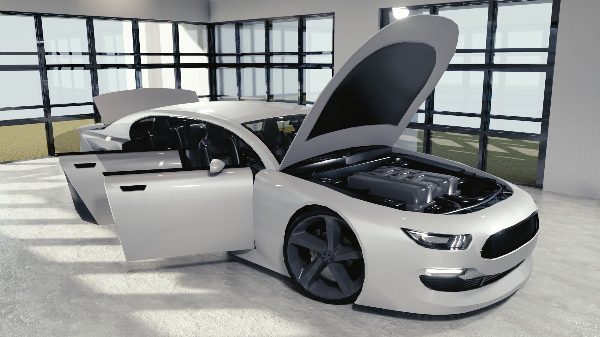 BLENDER EEVEE Brandless Extended Wheelbase 4 door sedan Low-poly 3D model_10