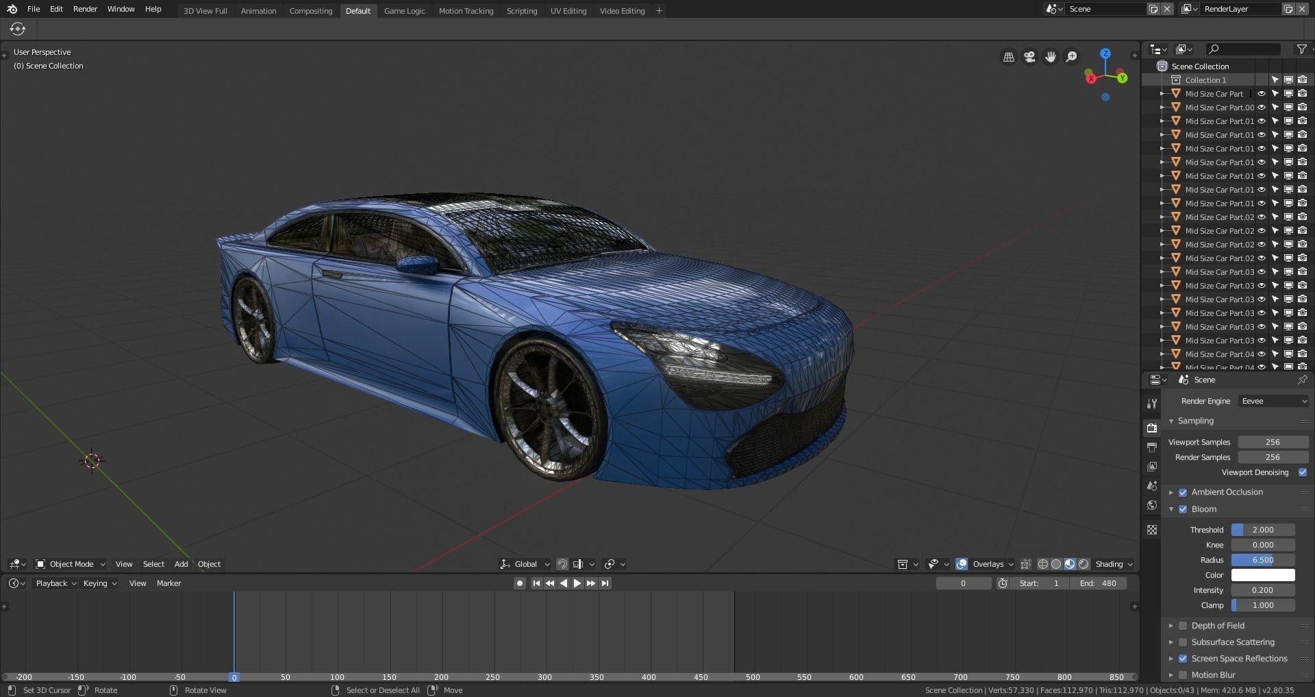BLENDER EEVEE Brandless Mid Size 2 door sedan Low-poly 3D model_12