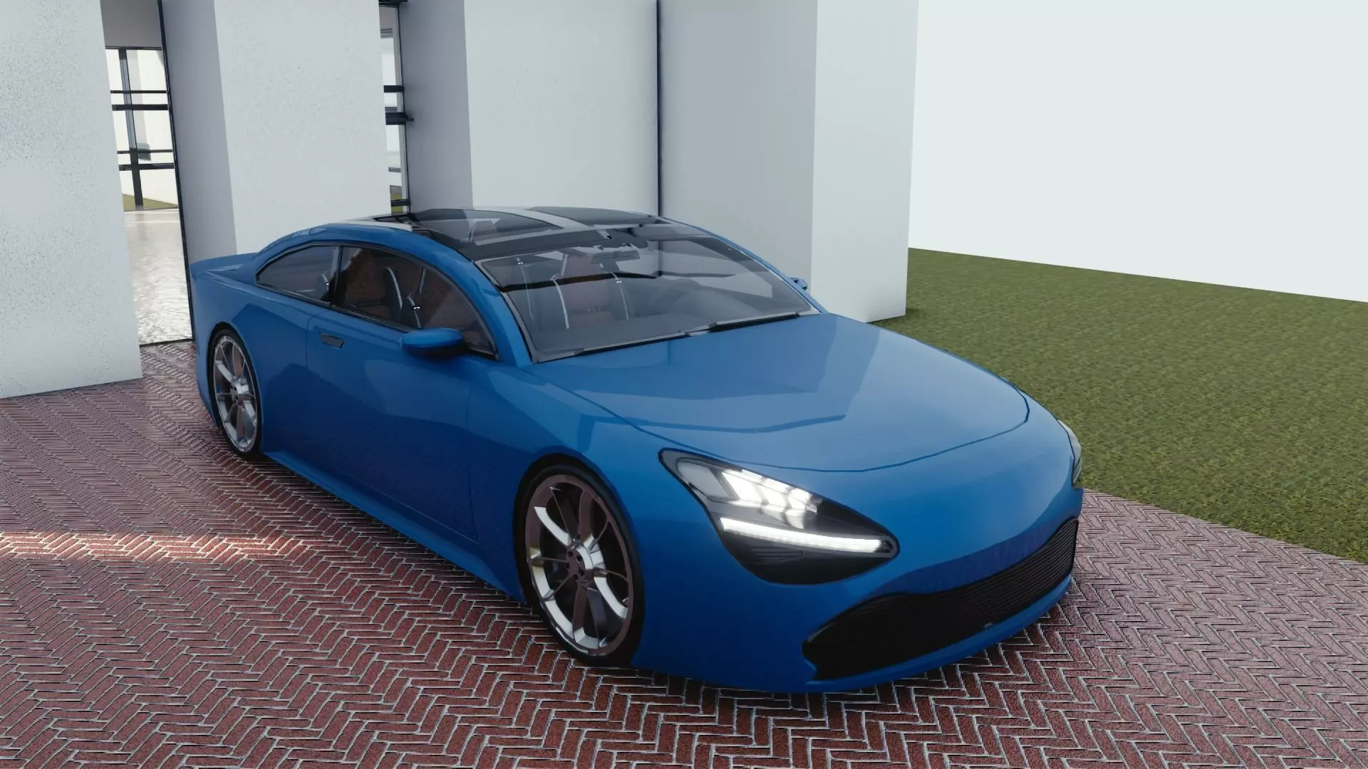 BLENDER EEVEE Brandless Mid Size 2 door sedan Low-poly 3D model_0