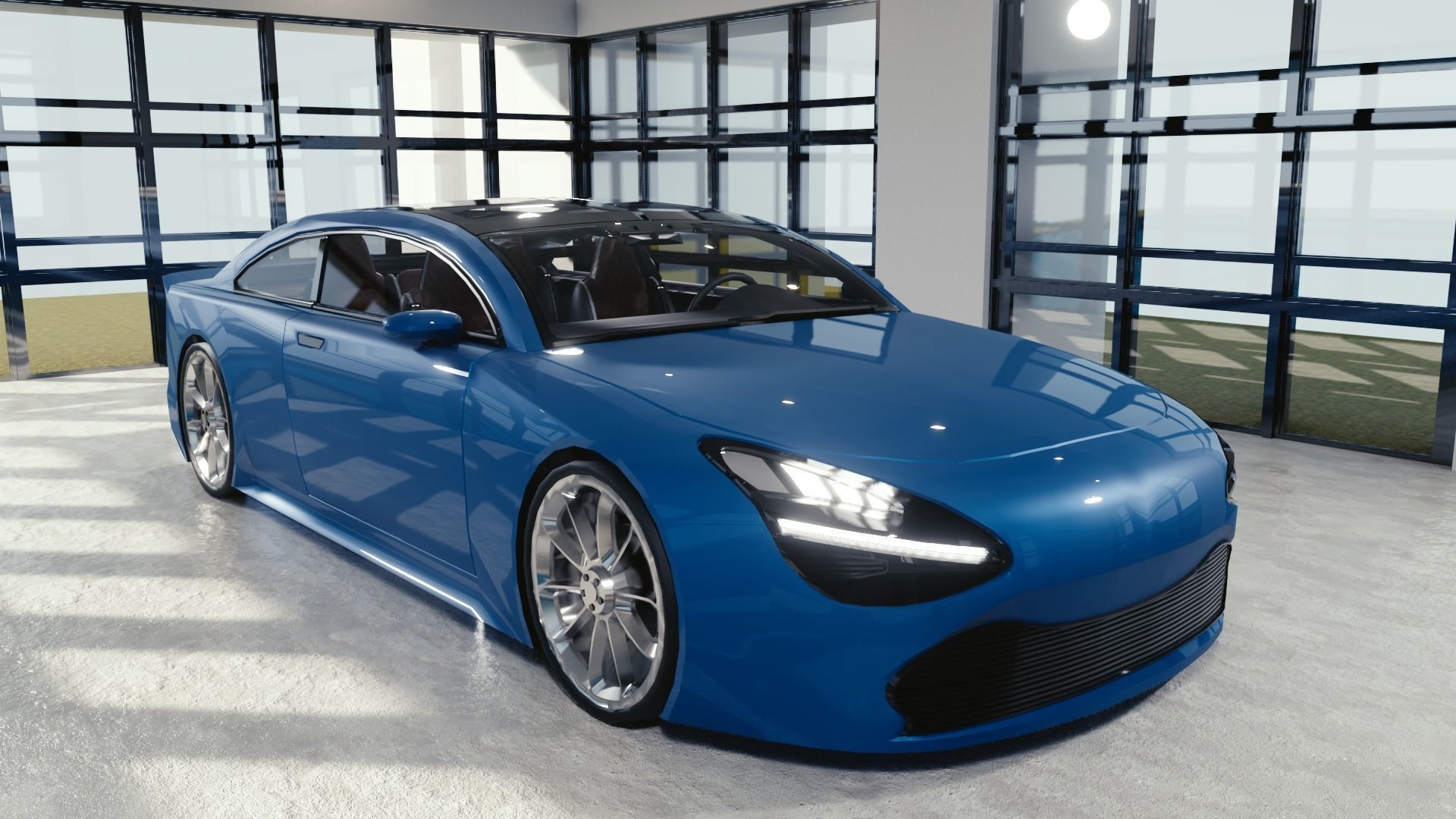 BLENDER EEVEE Brandless Mid Size 2 door sedan Low-poly 3D model_2