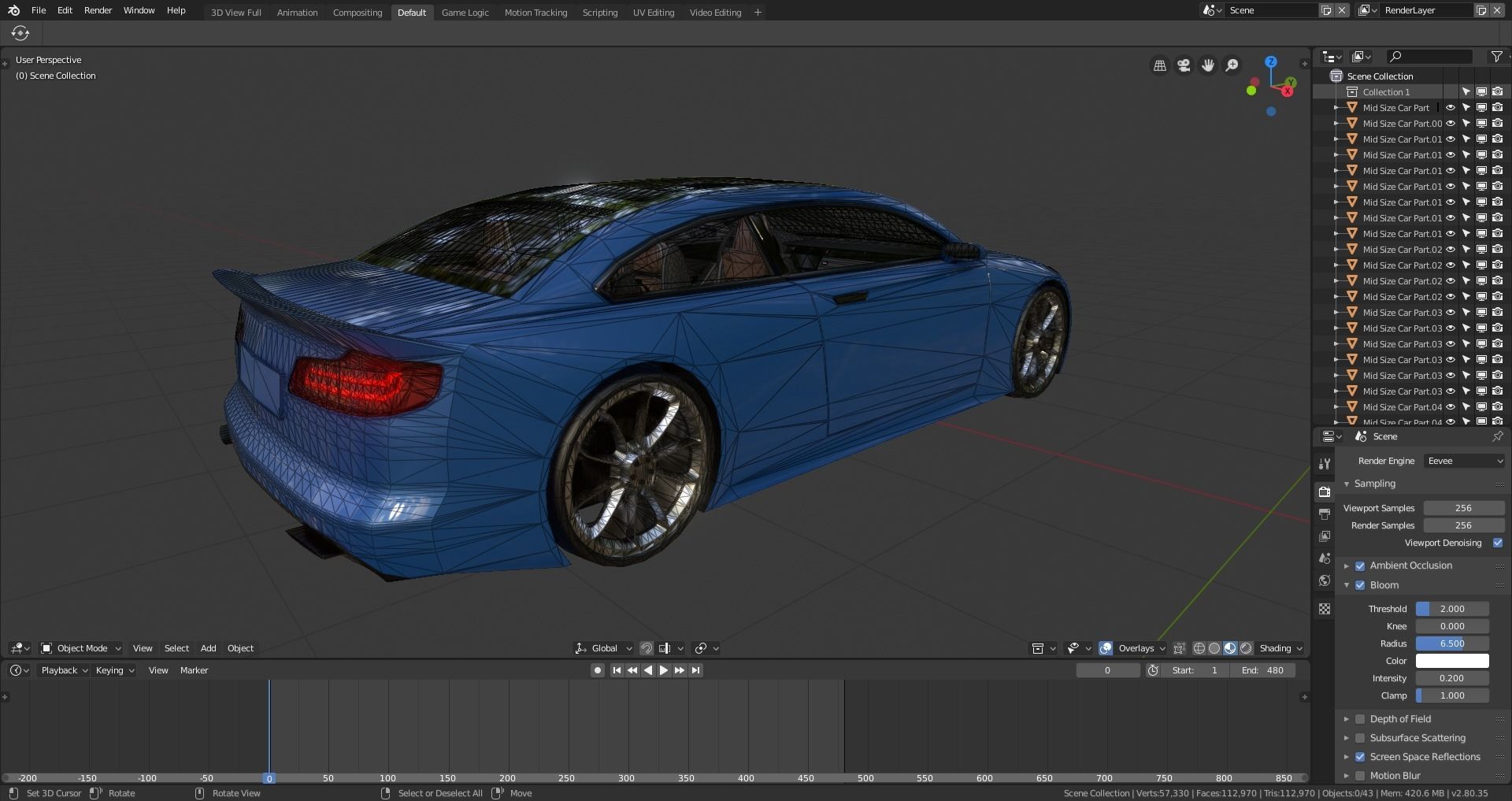 BLENDER EEVEE Brandless Mid Size 2 door sedan Low-poly 3D model_13