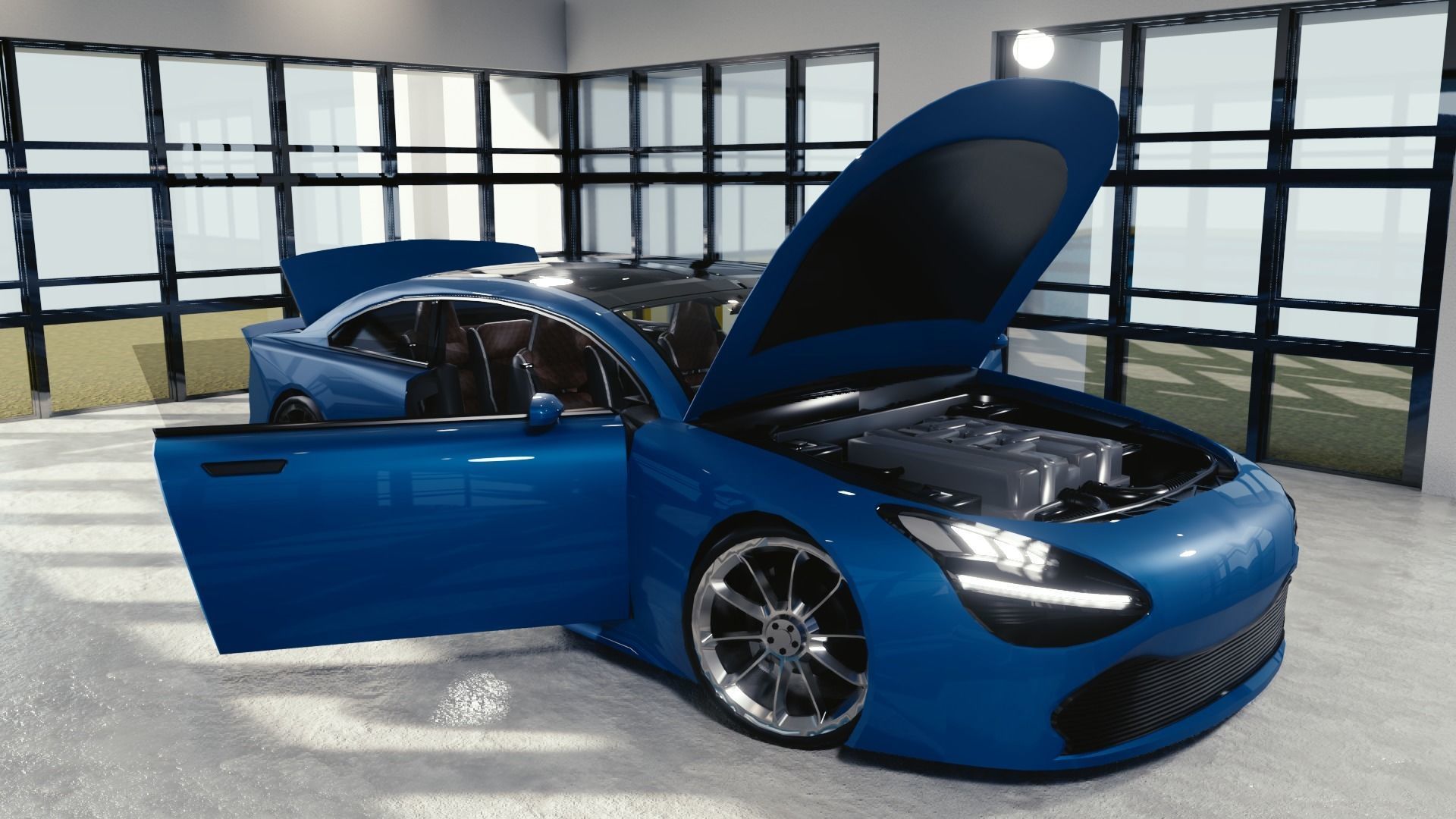 BLENDER EEVEE Brandless Mid Size 2 door sedan Low-poly 3D model_10