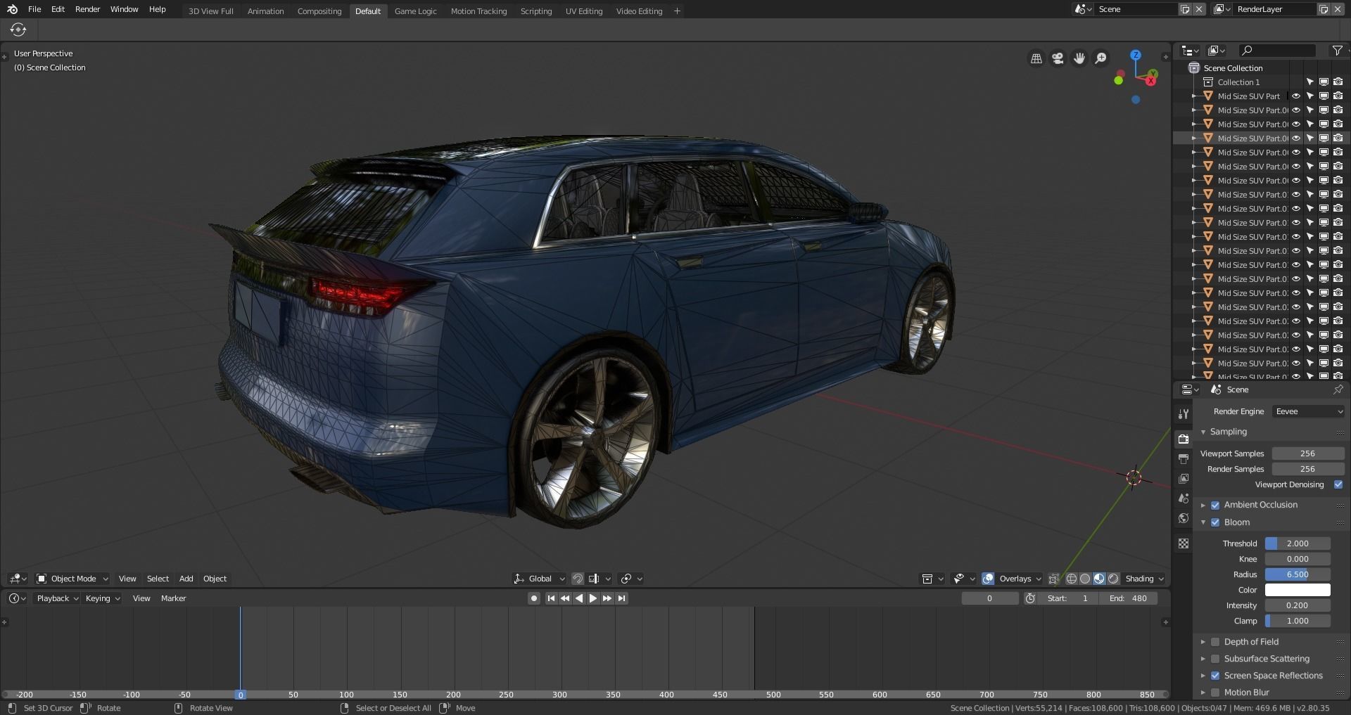 BLENDER EEVEE Brandless Mid Size 4 door suv Low-poly 3D model_13