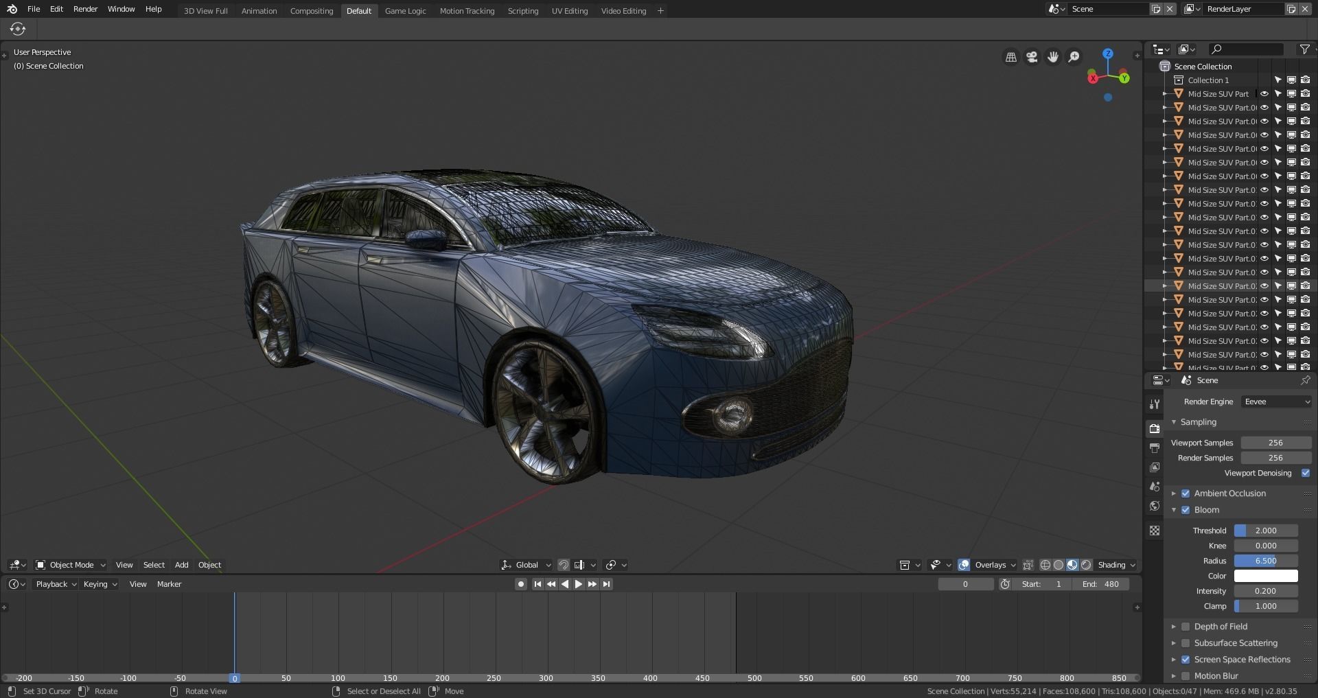 BLENDER EEVEE Brandless Mid Size 4 door suv Low-poly 3D model_12