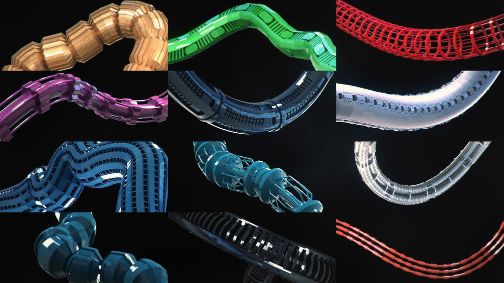 Sci-Fi Tubes Hoses and Cables 100 Pieces Low-poly 3D model_5