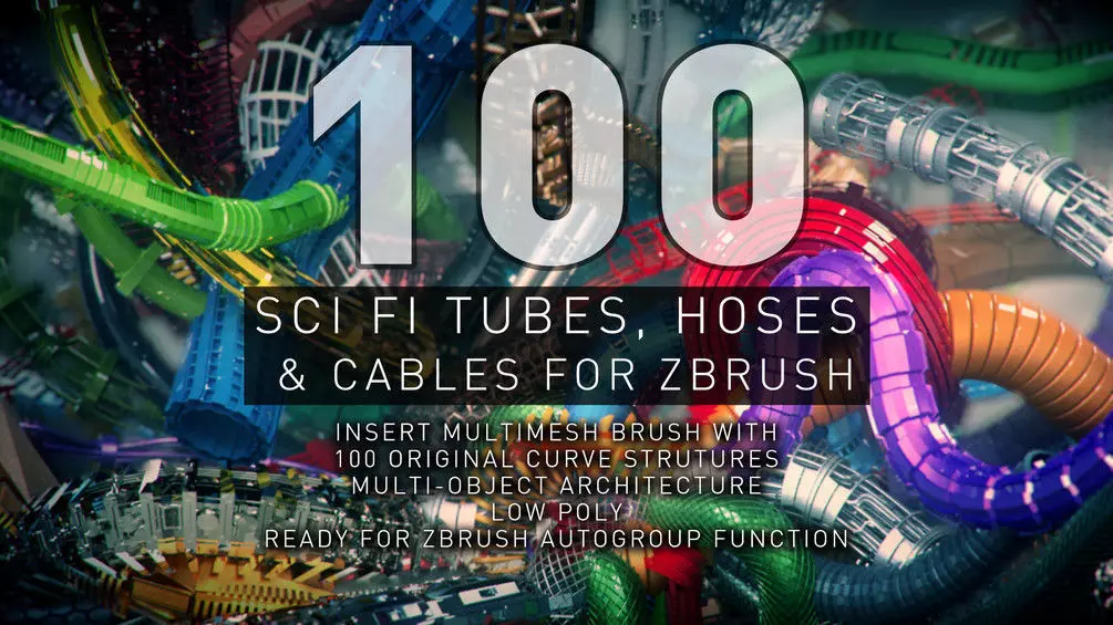 Sci-Fi Tubes Hoses and Cables 100 Pieces Low-poly 3D model_0