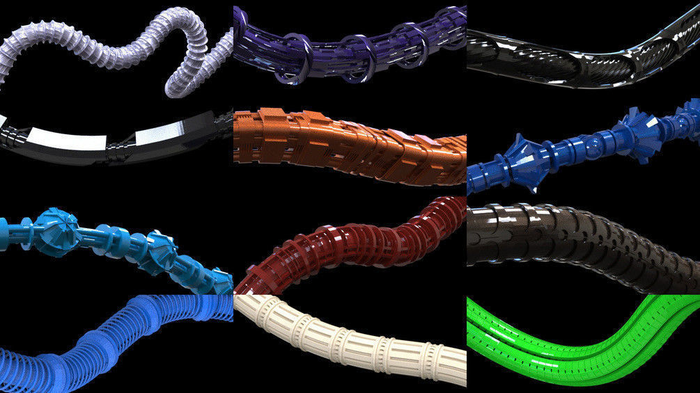 Sci-Fi Tubes Hoses and Cables 100 Pieces Low-poly 3D model_6