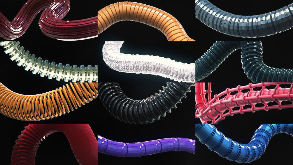 Sci-Fi Tubes Hoses and Cables 100 Pieces Low-poly 3D model_2