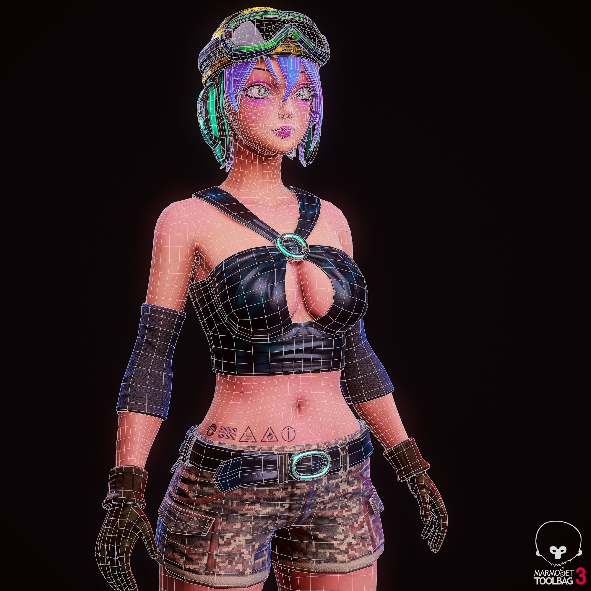 Girl 3D Model woman with hair and shorts Low-poly 3D model_19