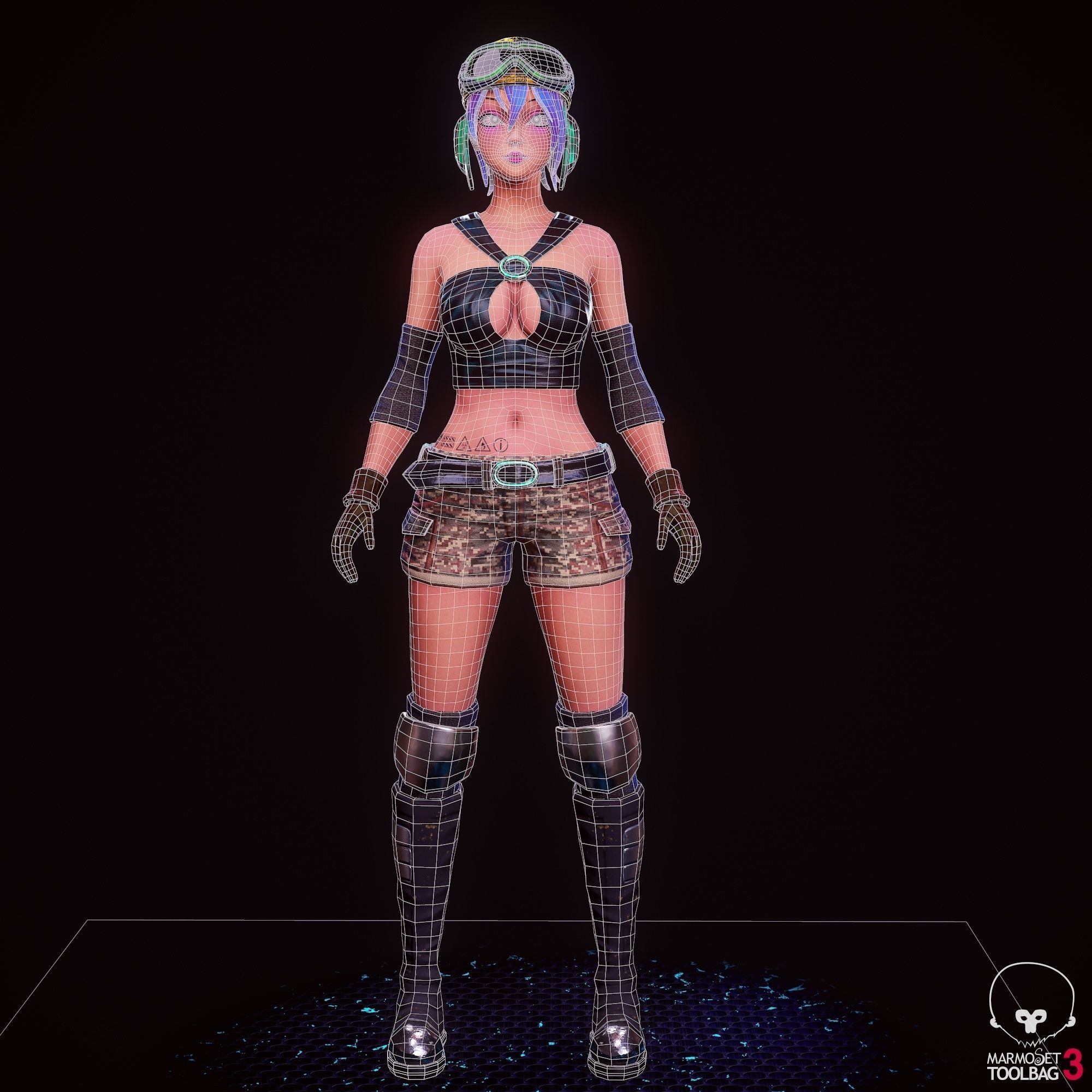 Girl 3D Model woman with hair and shorts Low-poly 3D model_10