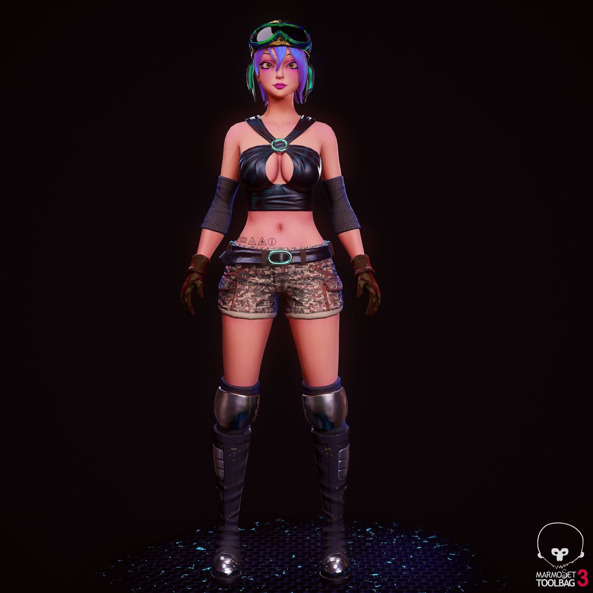 Girl 3D Model woman with hair and shorts Low-poly 3D model_9