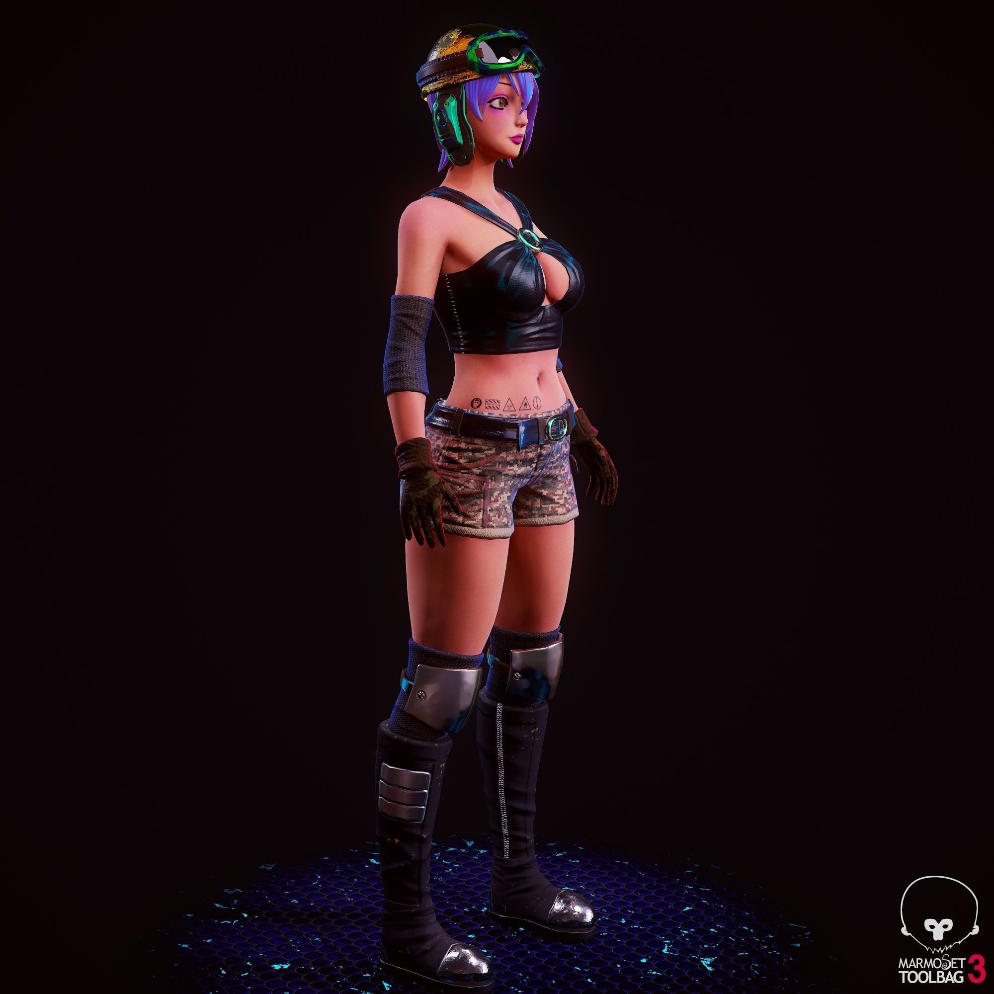 Girl 3D Model woman with hair and shorts Low-poly 3D model_11