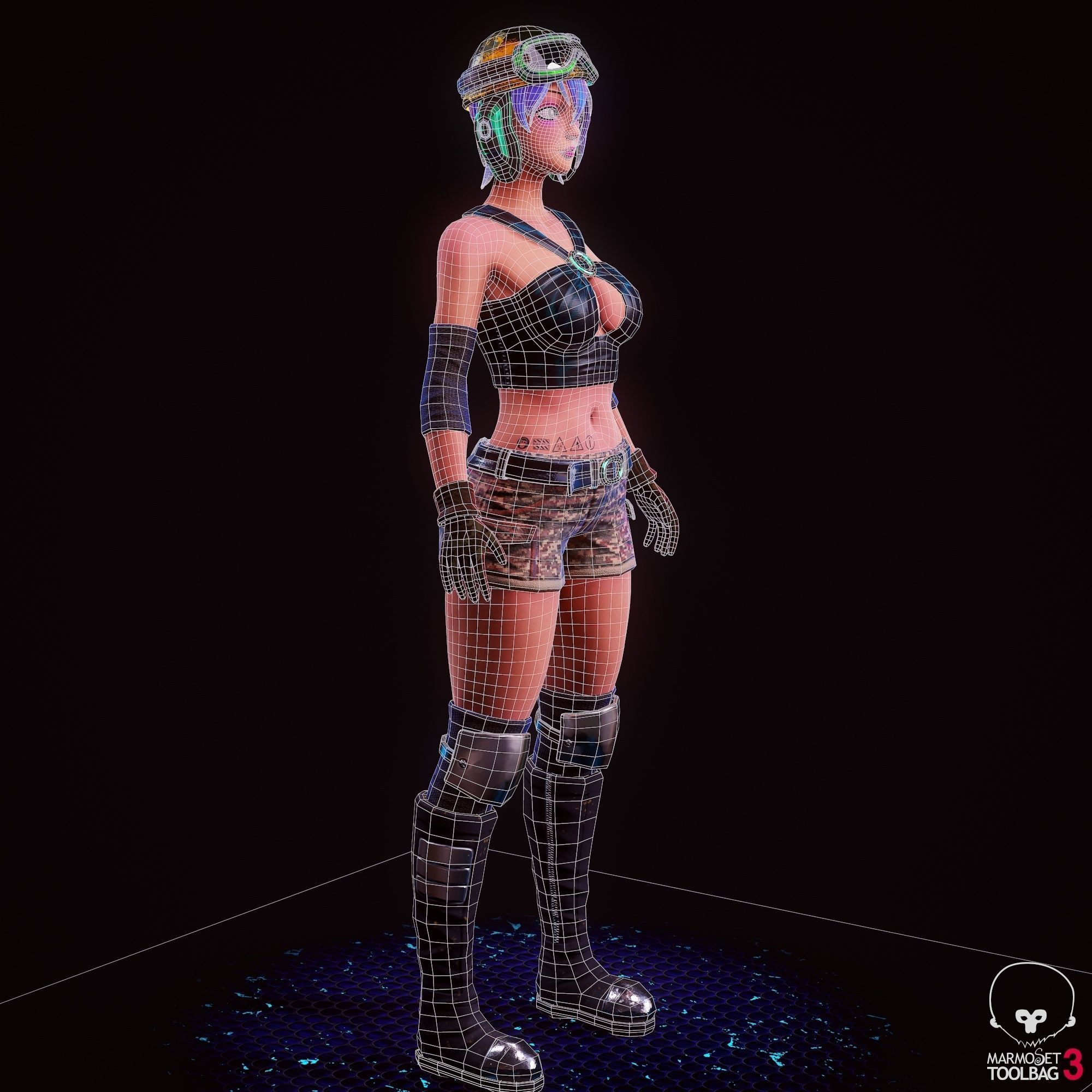 Girl 3D Model woman with hair and shorts Low-poly 3D model_12