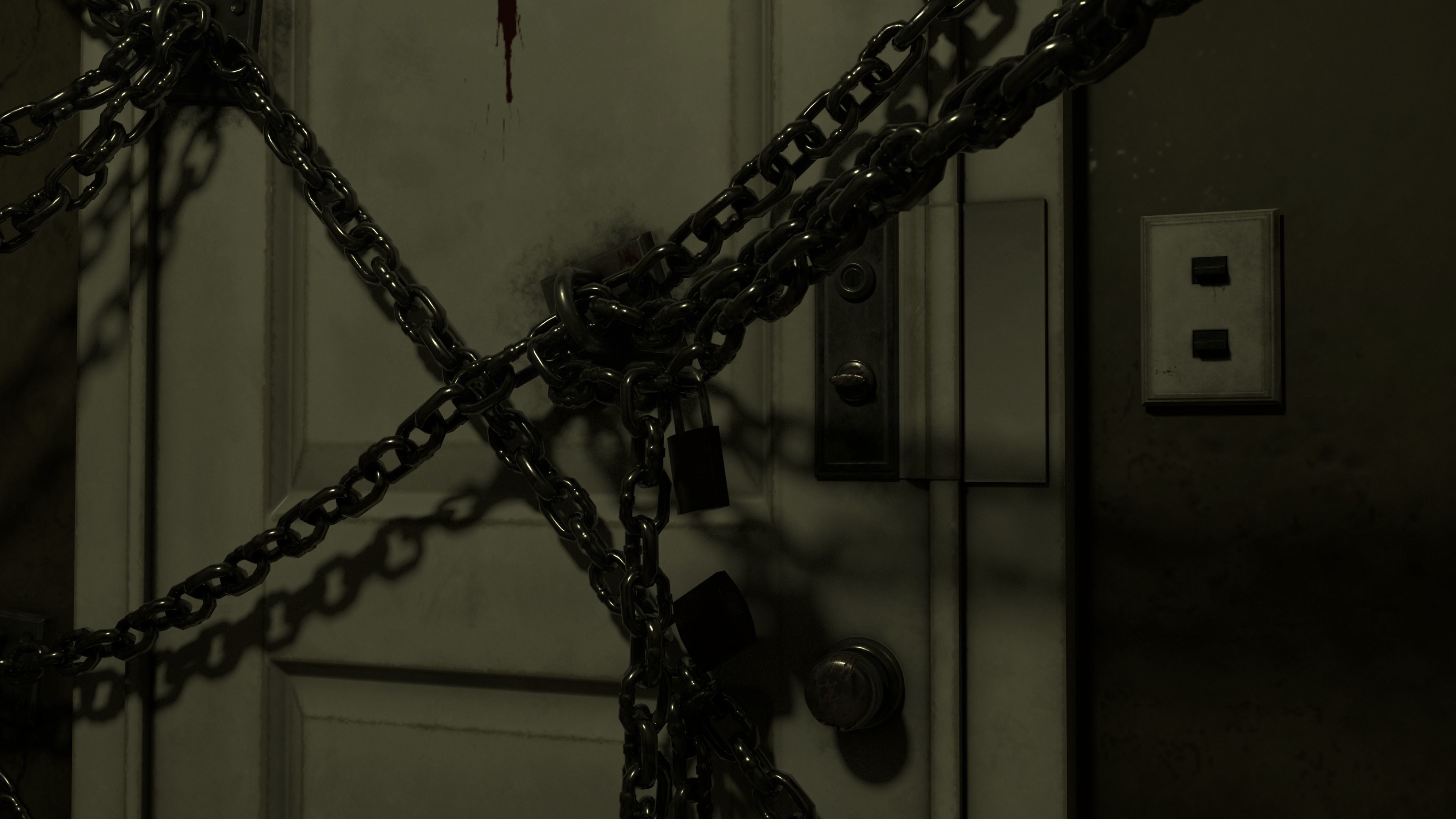 Horror game door scene Low-poly 3D model_6