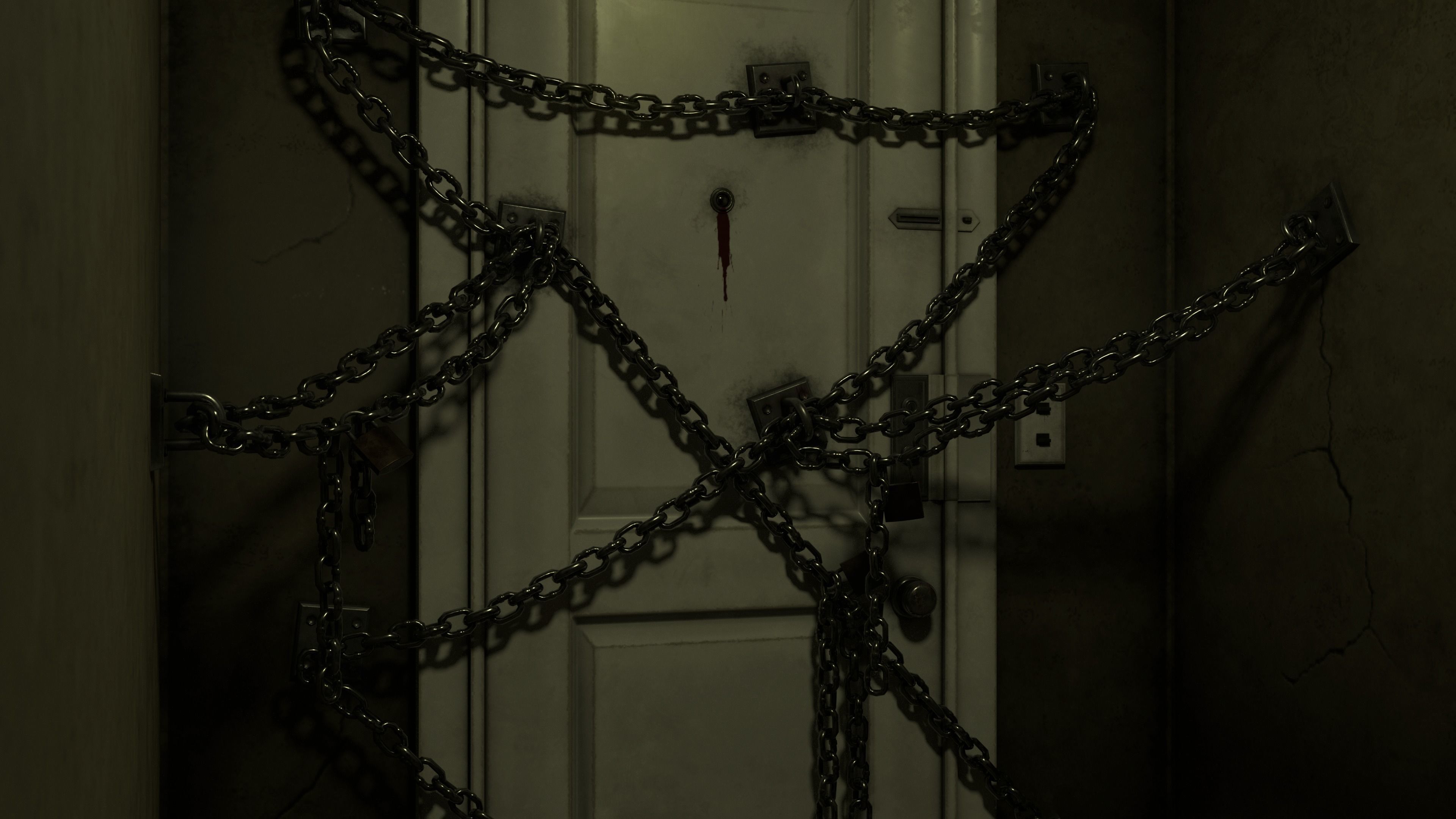 Horror game door scene Low-poly 3D model_5