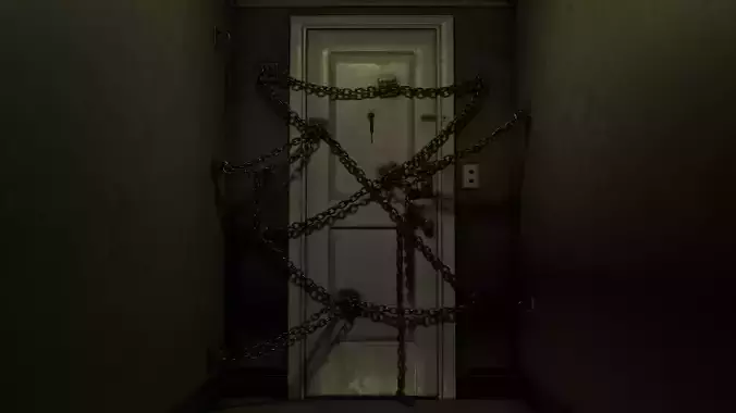 Horror game door scene Low-poly 3D model