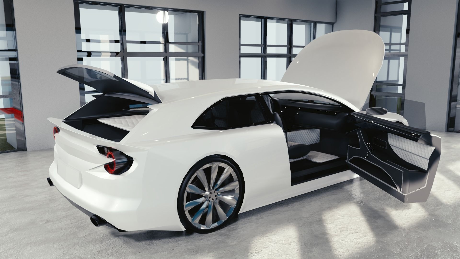 BLENDER EEVEE Brandless Mid Size 2 door shooting brake Low-poly 3D model_11