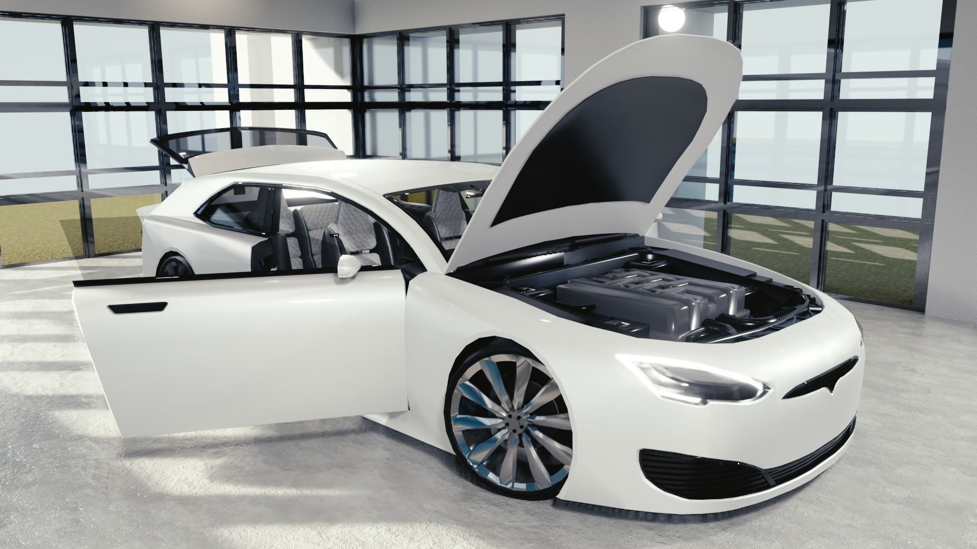 BLENDER EEVEE Brandless Mid Size 2 door shooting brake Low-poly 3D model_10