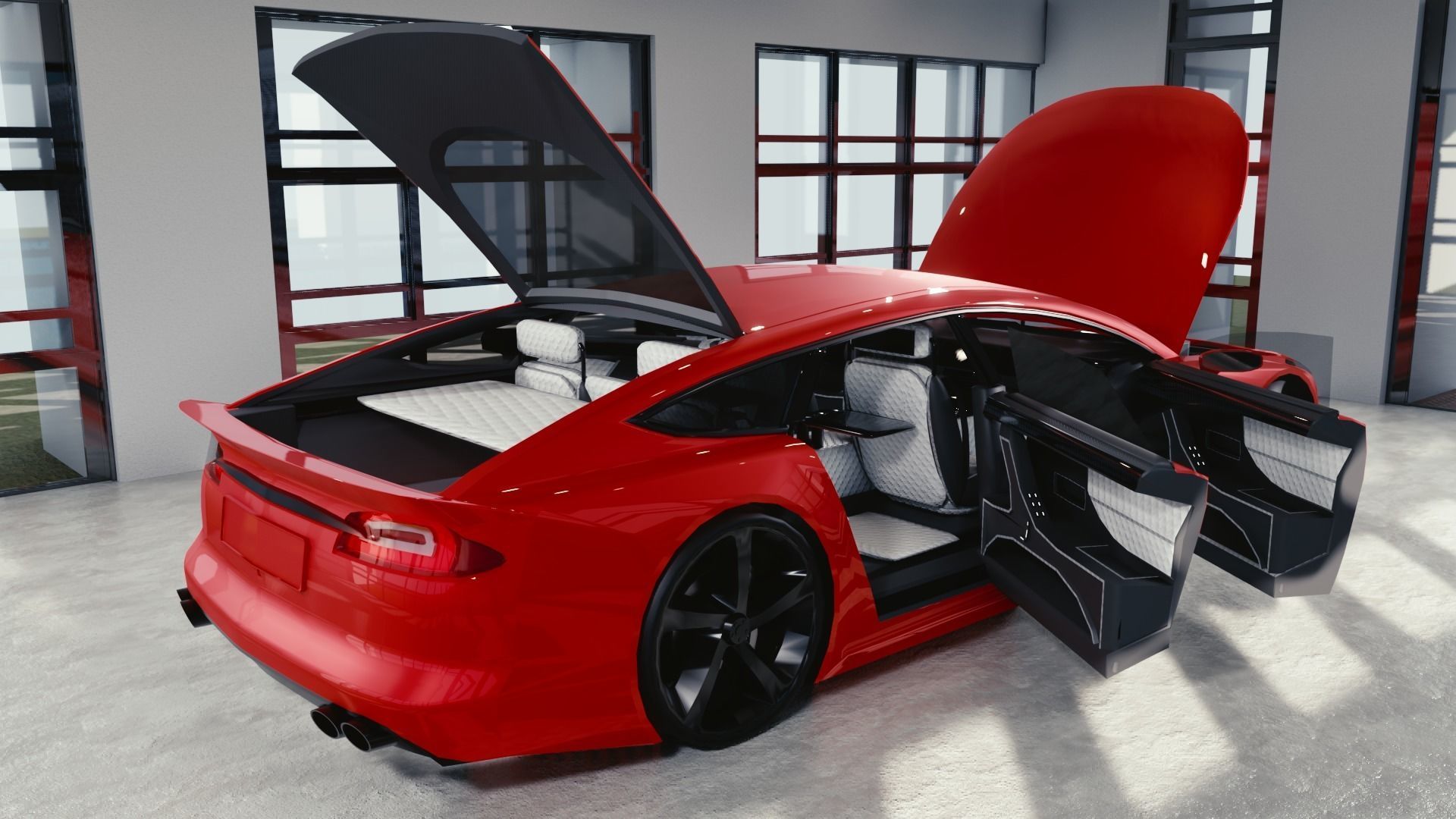 BLENDER EEVEE Brandless Extended Wheelbase 4 door coupe Low-poly 3D model_11