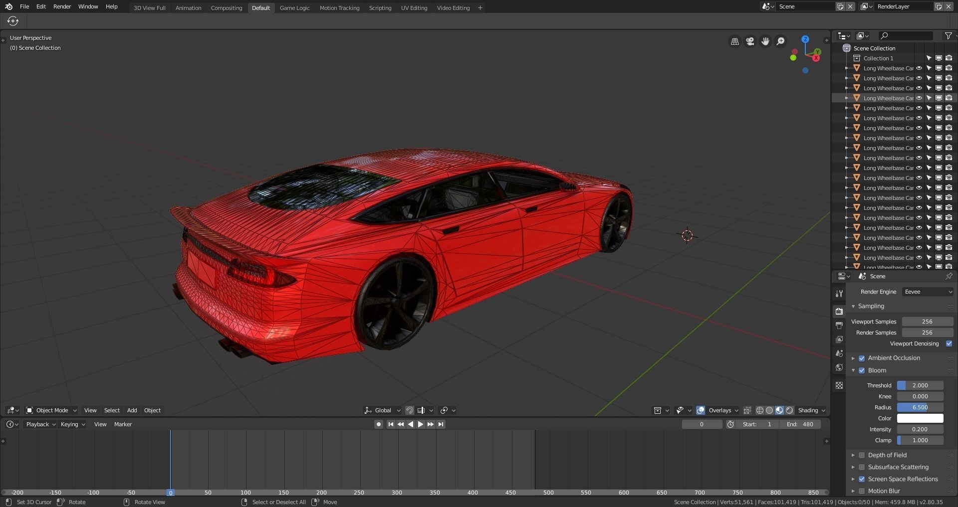 BLENDER EEVEE Brandless Extended Wheelbase 4 door coupe Low-poly 3D model_13