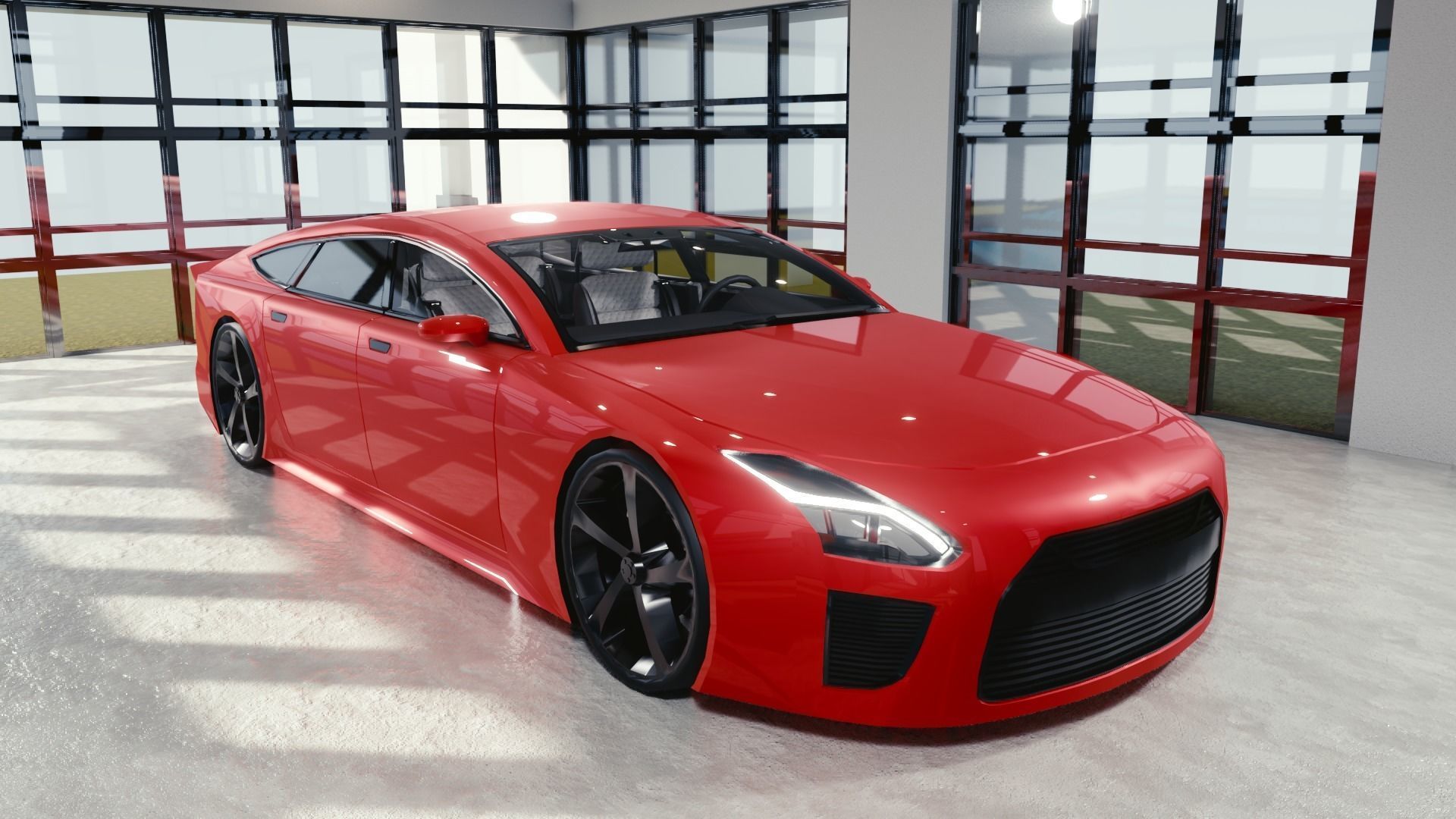 BLENDER EEVEE Brandless Extended Wheelbase 4 door coupe Low-poly 3D model_2