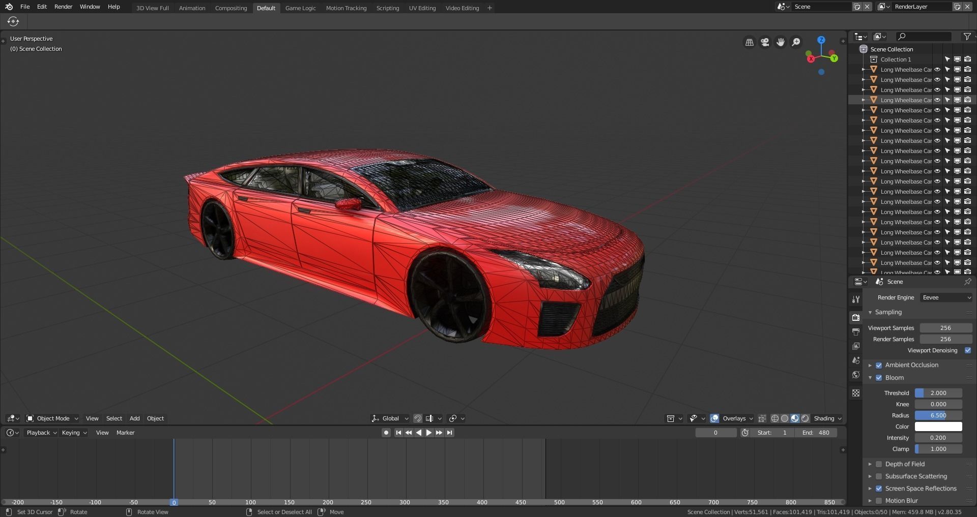 BLENDER EEVEE Brandless Extended Wheelbase 4 door coupe Low-poly 3D model_12
