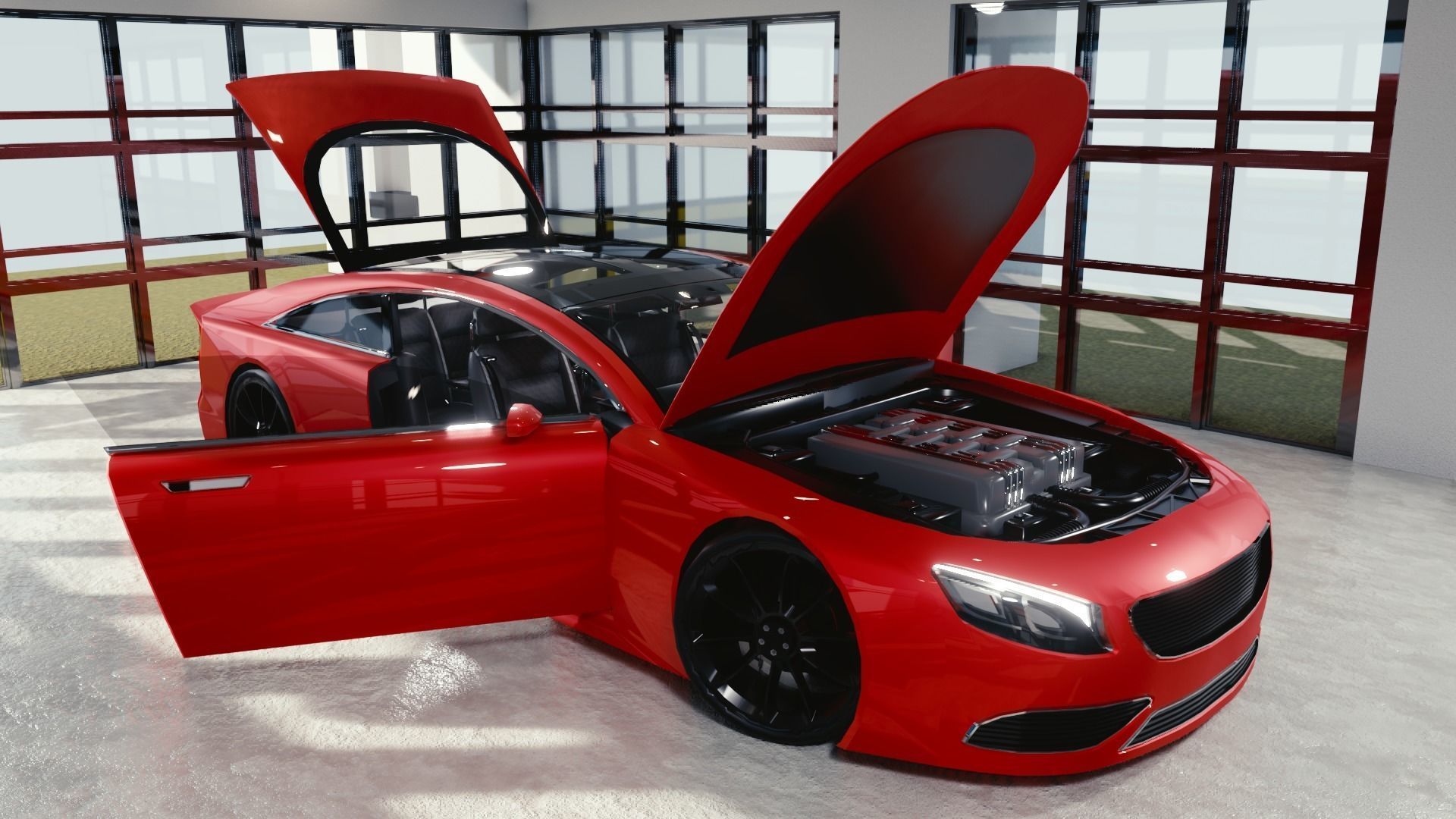 BLENDER EEVEE Brandless Extended Wheelbase 2 door coupe Low-poly 3D model_10
