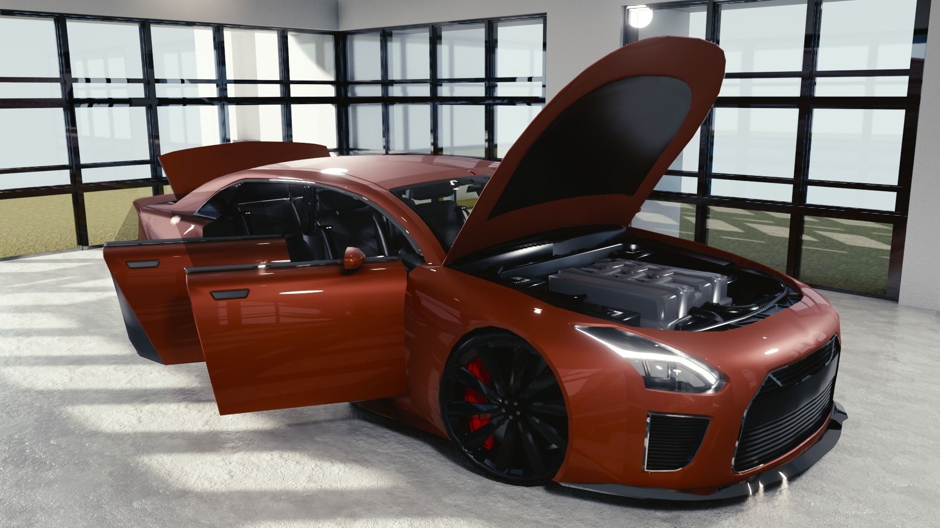 BLENDER EEVEE Brandless Mid Size 4 door sedan Low-poly 3D model_10