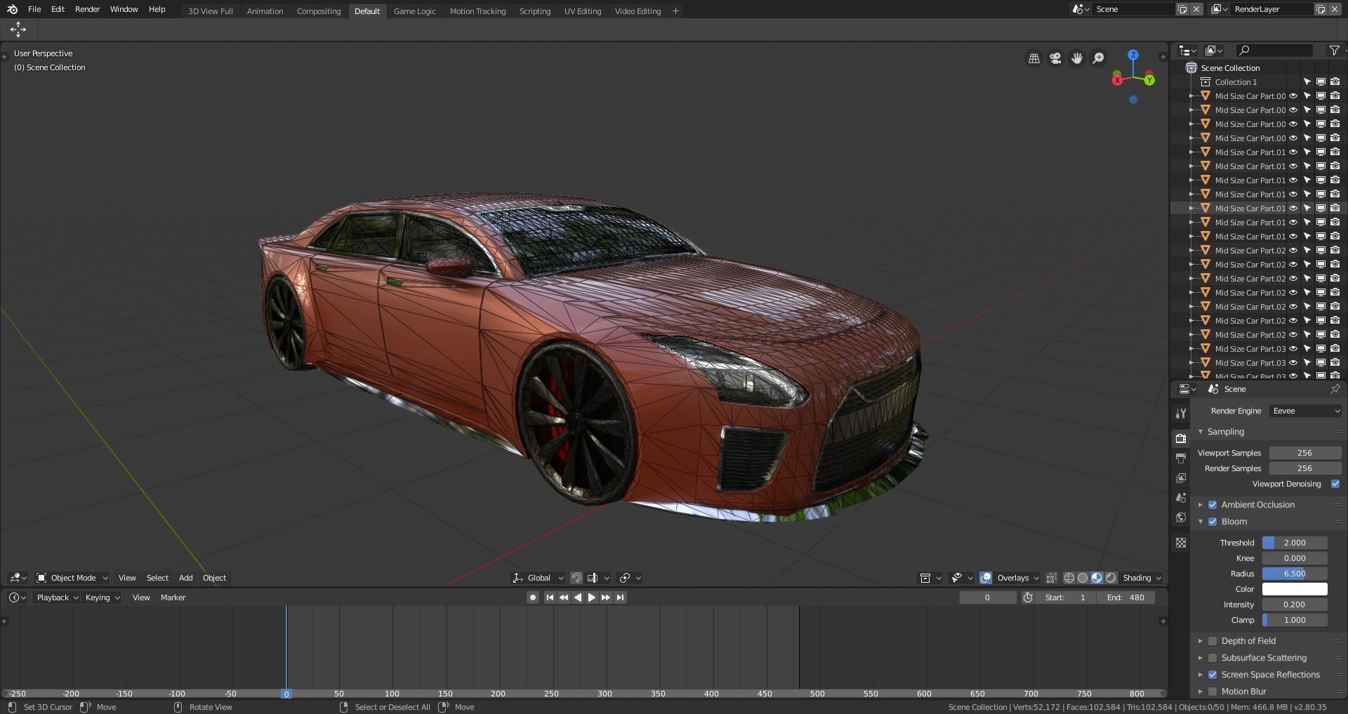 BLENDER EEVEE Brandless Mid Size 4 door sedan Low-poly 3D model_12