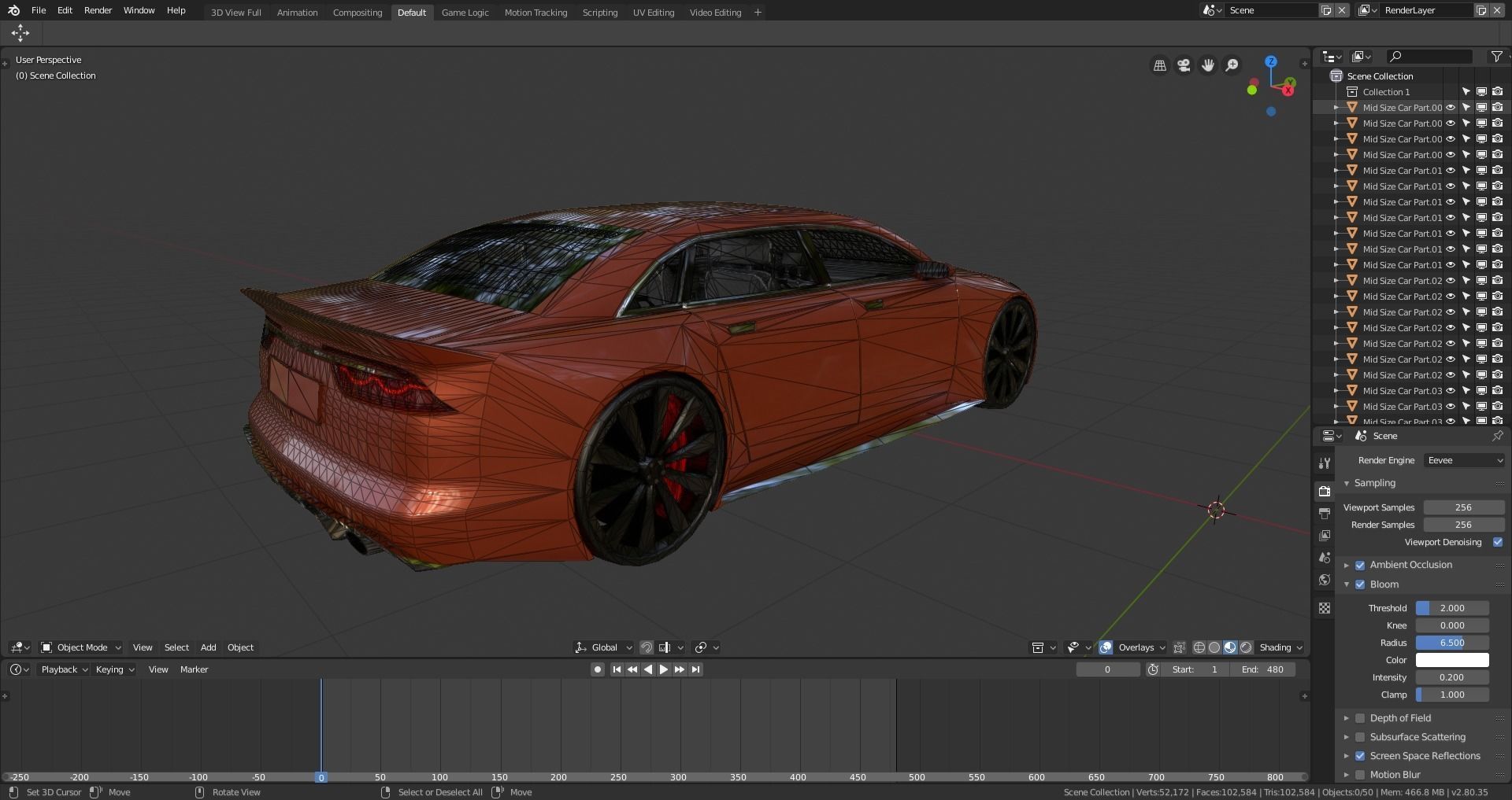 BLENDER EEVEE Brandless Mid Size 4 door sedan Low-poly 3D model_13