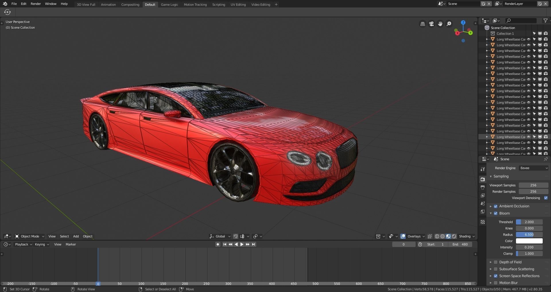 BLENDER EEVEE Brandless Extended Wheelbase 4 door coupe Low-poly 3D model_12